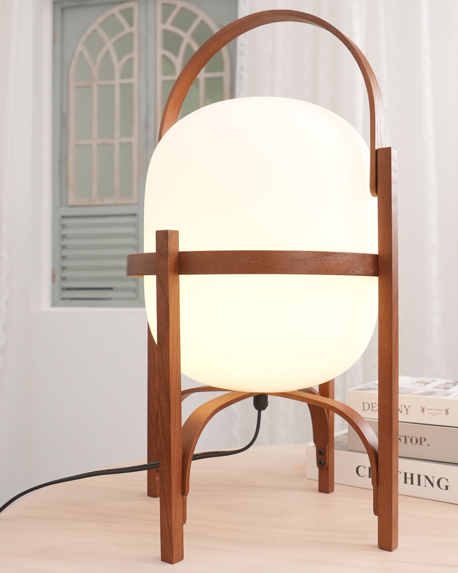 Lethra Wood Glass Table Lamp
