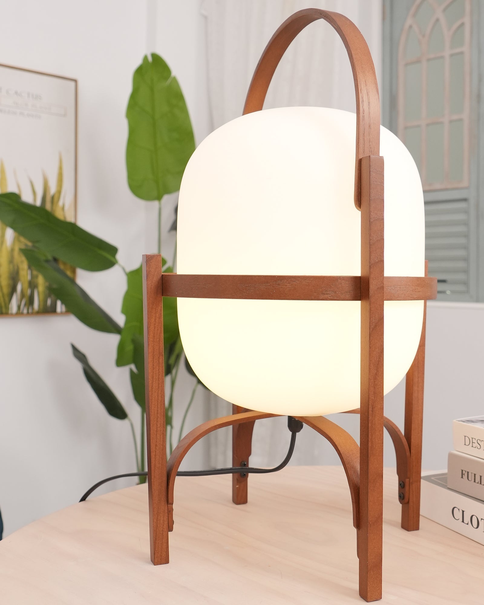 Lethra Wood Glass Table Lamp