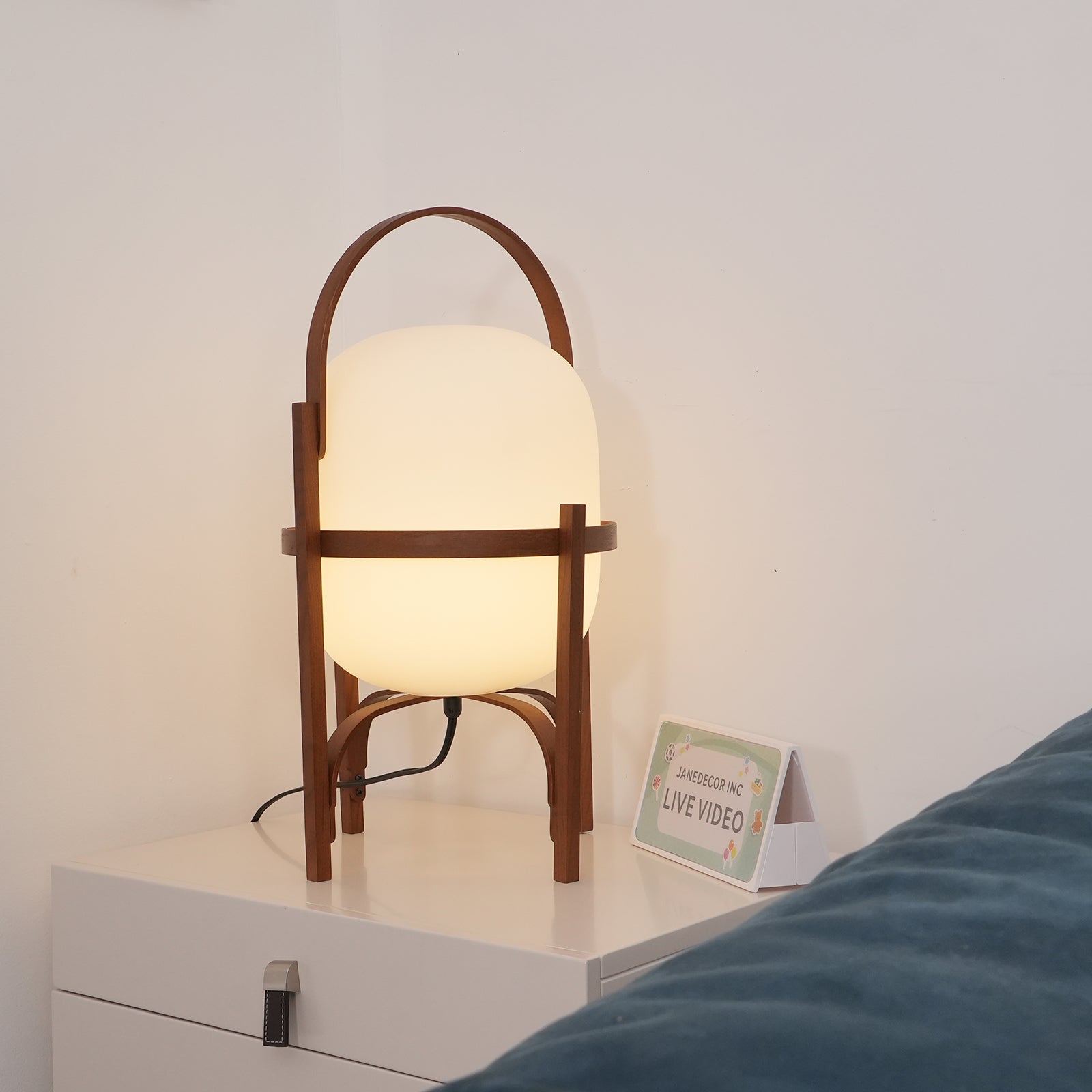 Lethra Wood Glass Table Lamp