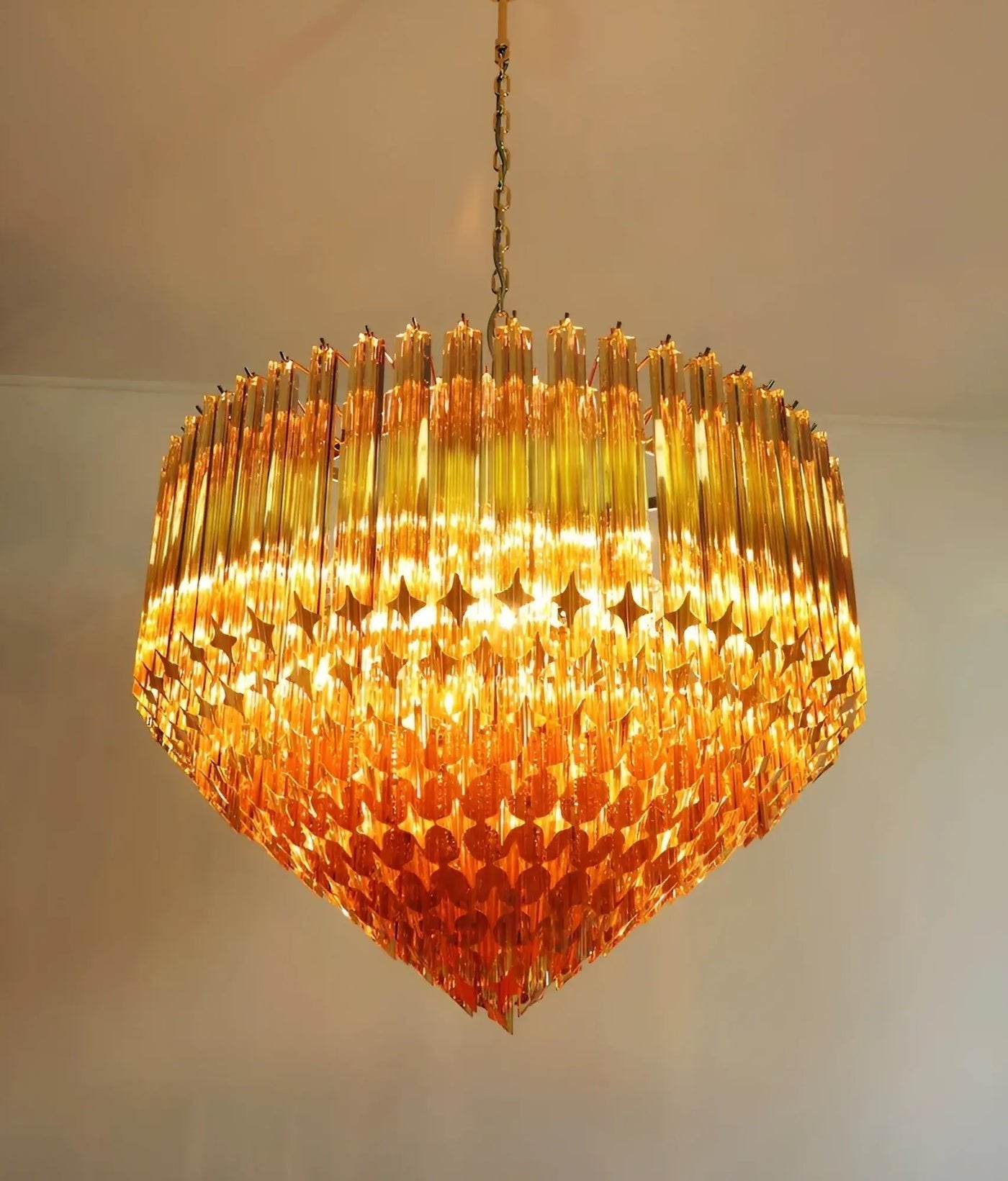 Celiselle Chandelier Amber Murano Glass Prism Grand Art