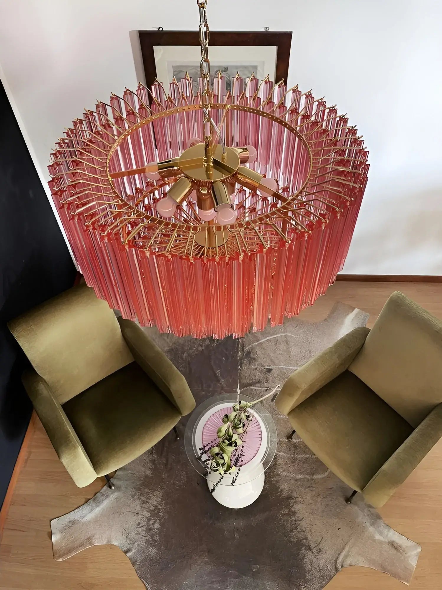 Celelaria Chandelier Pink Glass Prisms Geometric