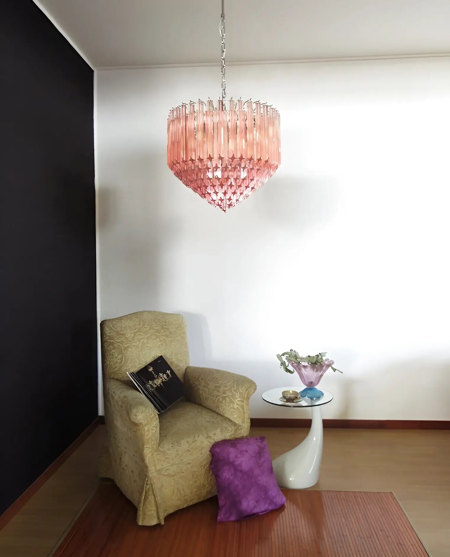 Celelaria Chandelier Pink Glass Prisms Geometric