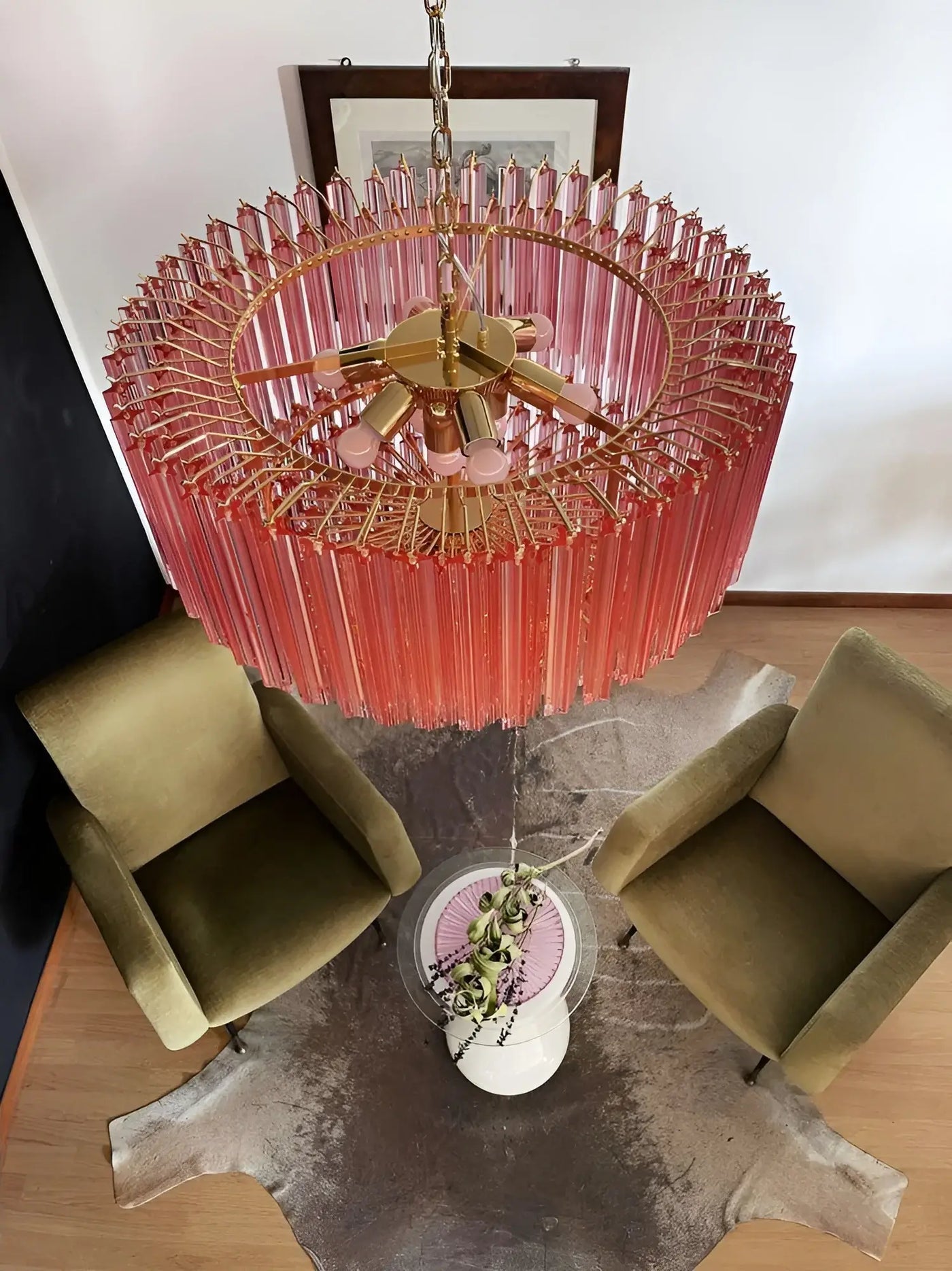 Celelaria Chandelier Pink Glass Prisms Geometric