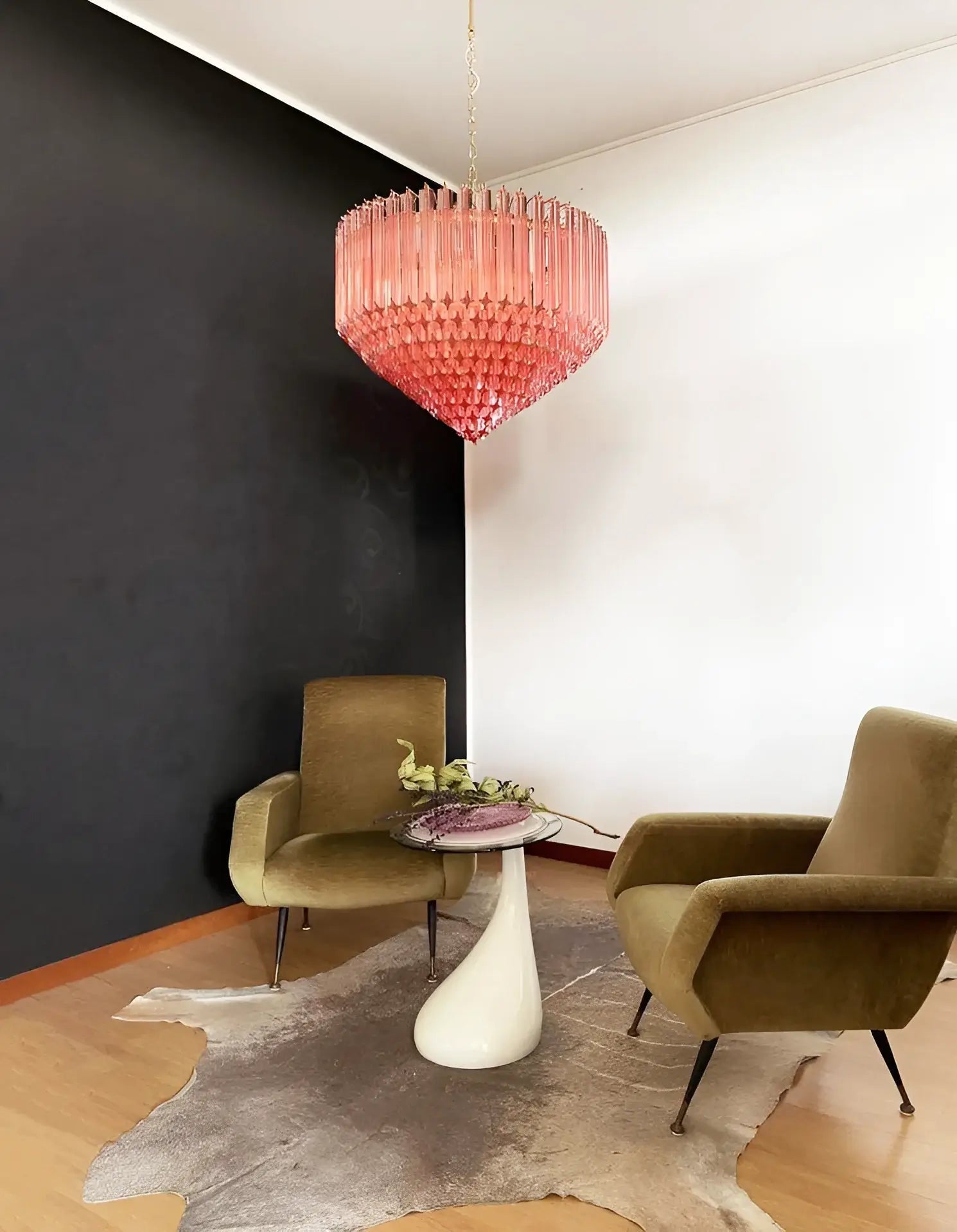 Celelaria Chandelier Pink Glass Prisms Geometric