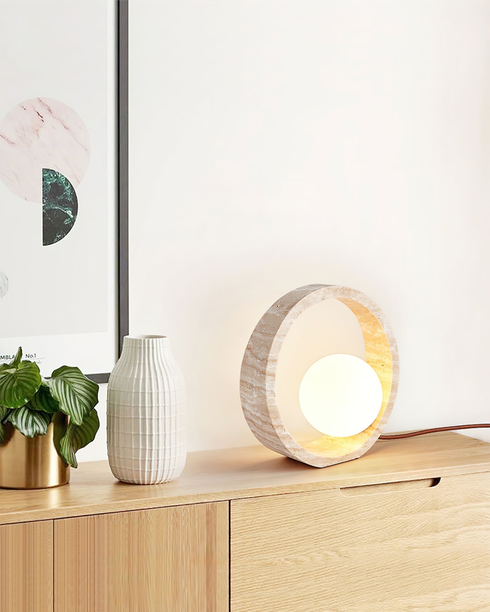 Orzore Circular Travertine Table Lamp