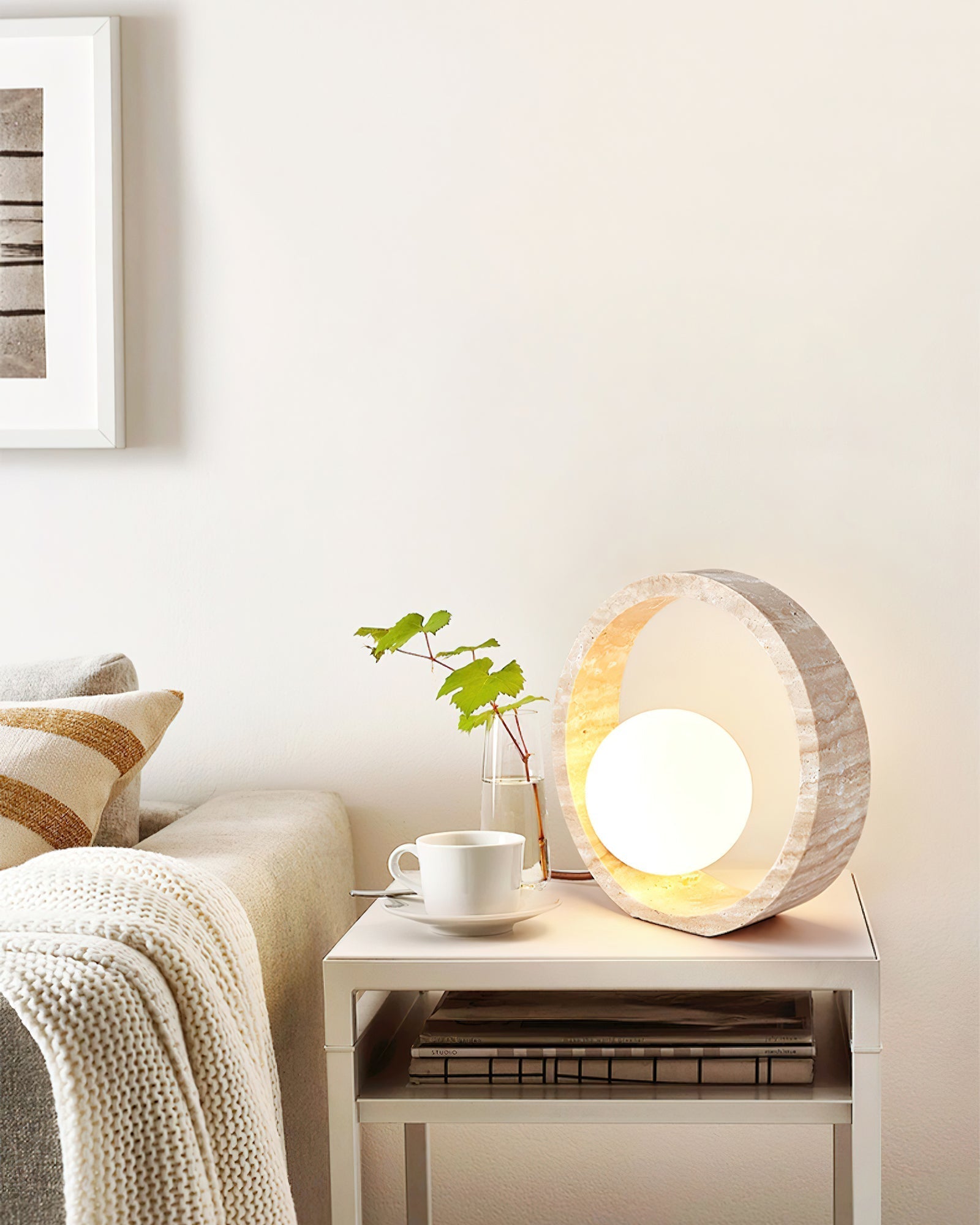 Orzore Circular Travertine Table Lamp