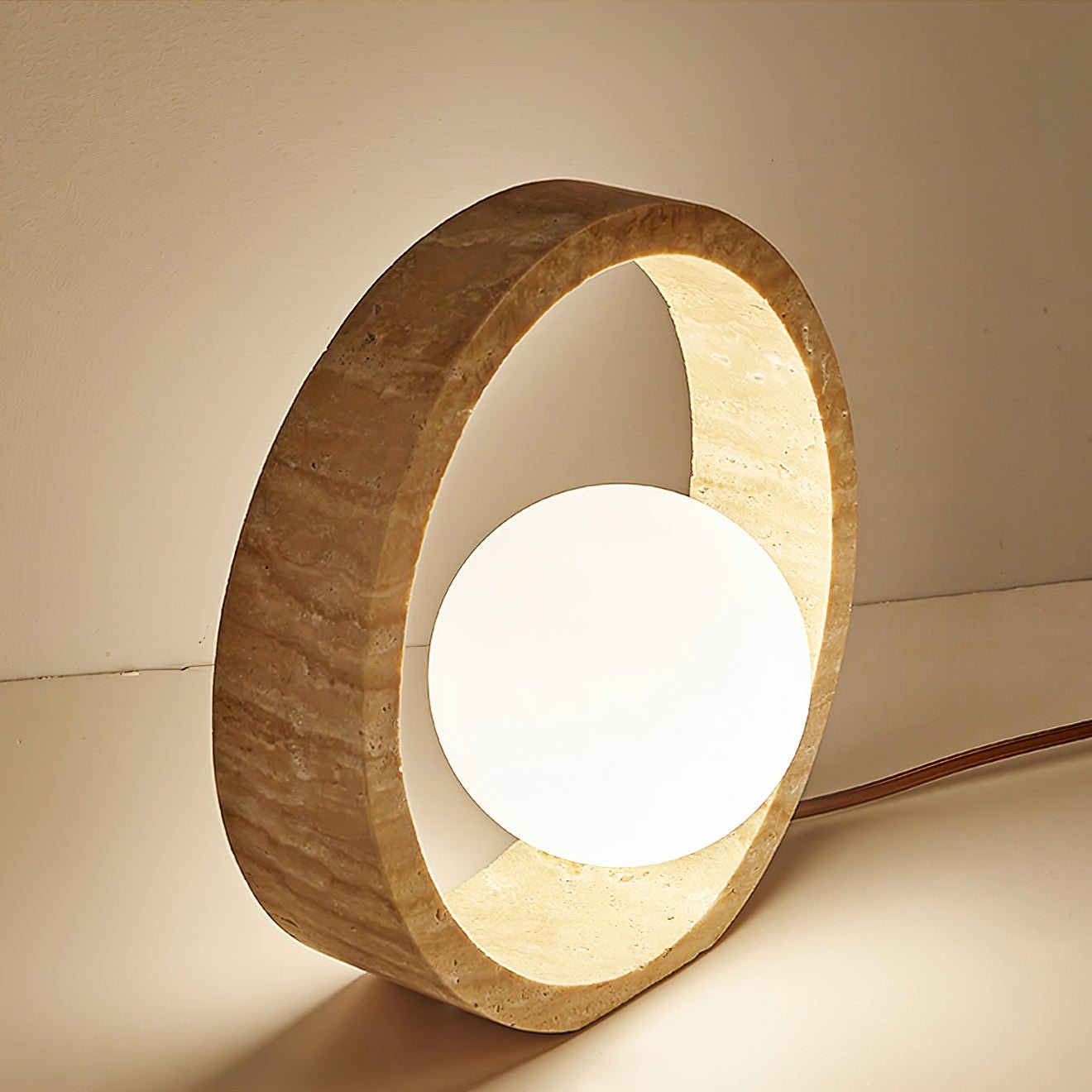 Orzore Circular Travertine Table Lamp