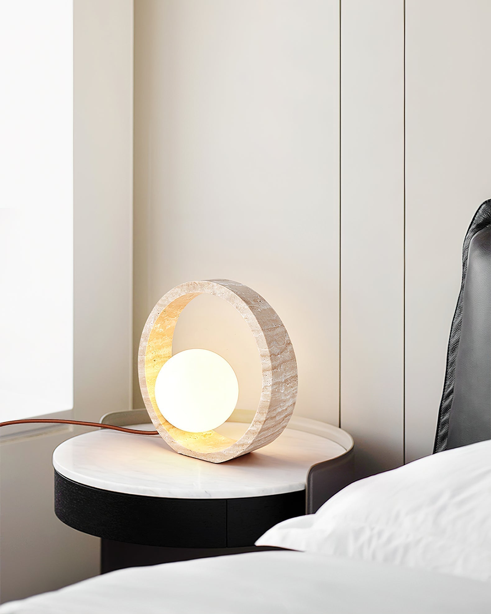 Orzore Circular Travertine Table Lamp