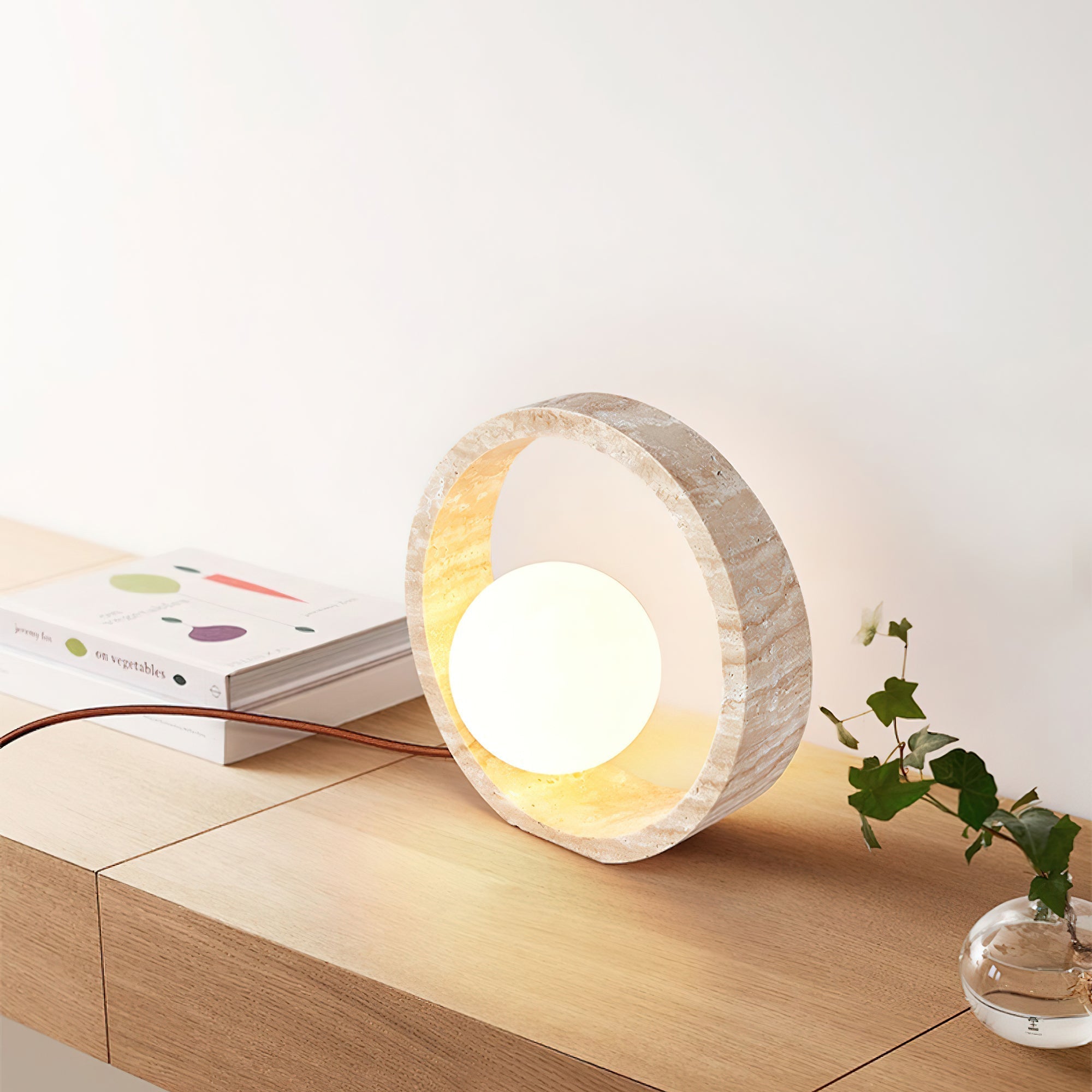 Orzore Circular Travertine Table Lamp