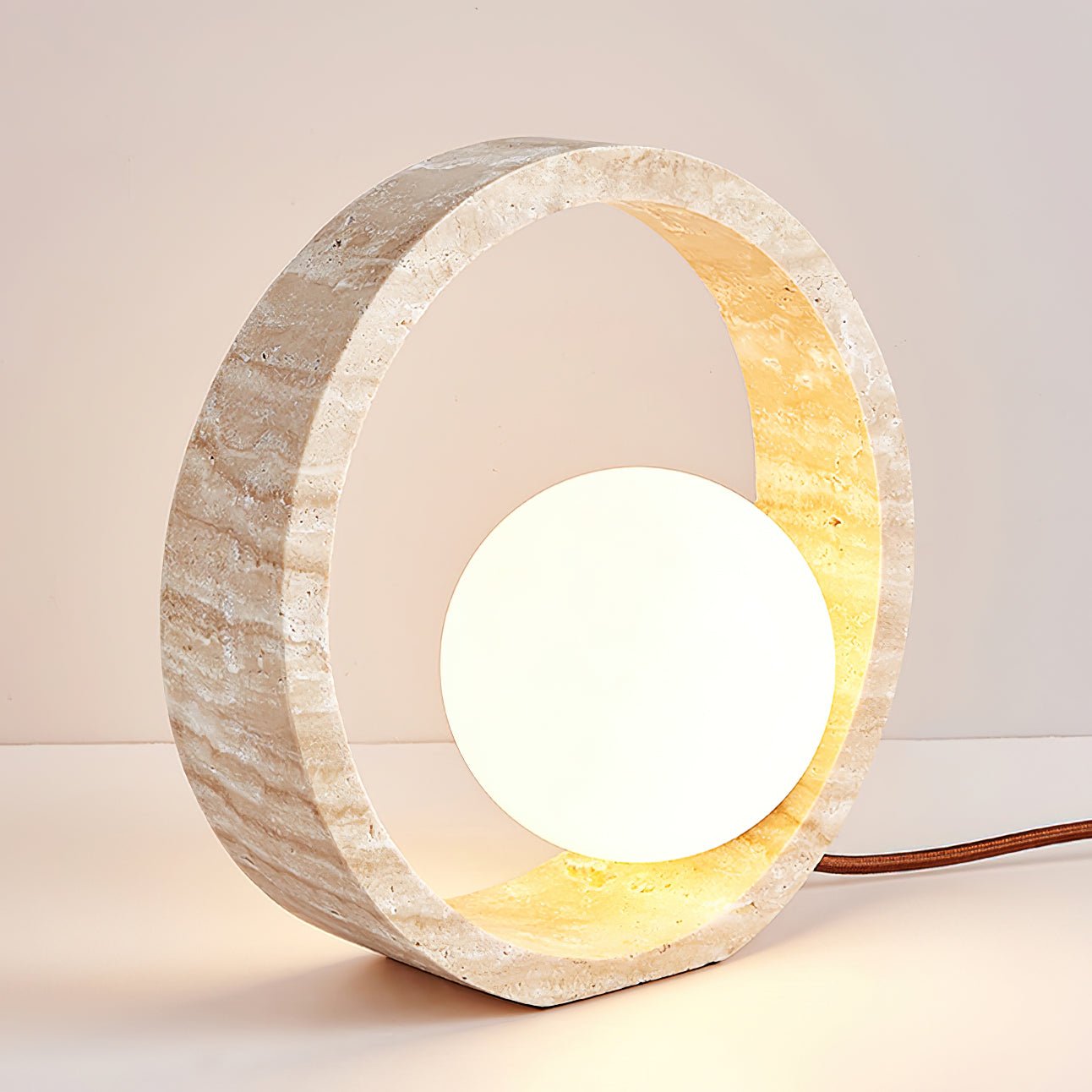 Orzore Circular Travertine Table Lamp
