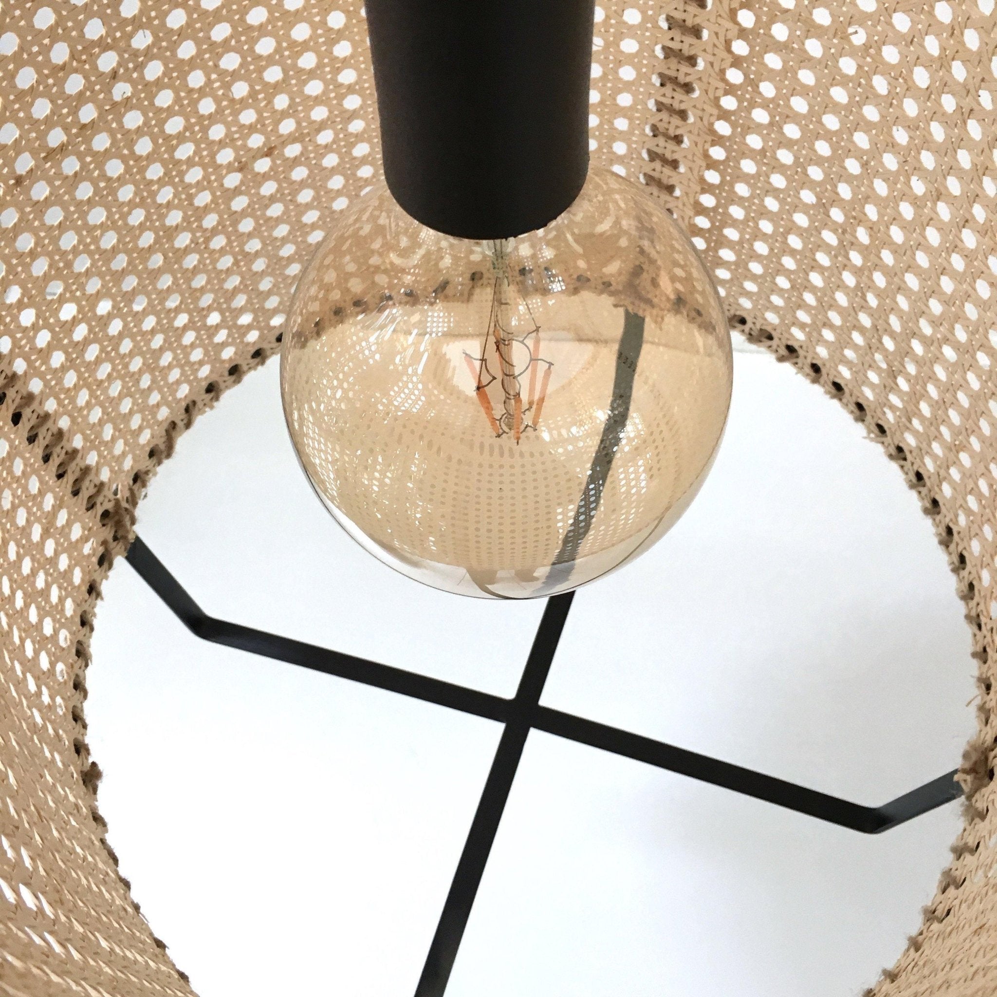 Kevis Pendant Lamp Rattan Cane Frame Industrial