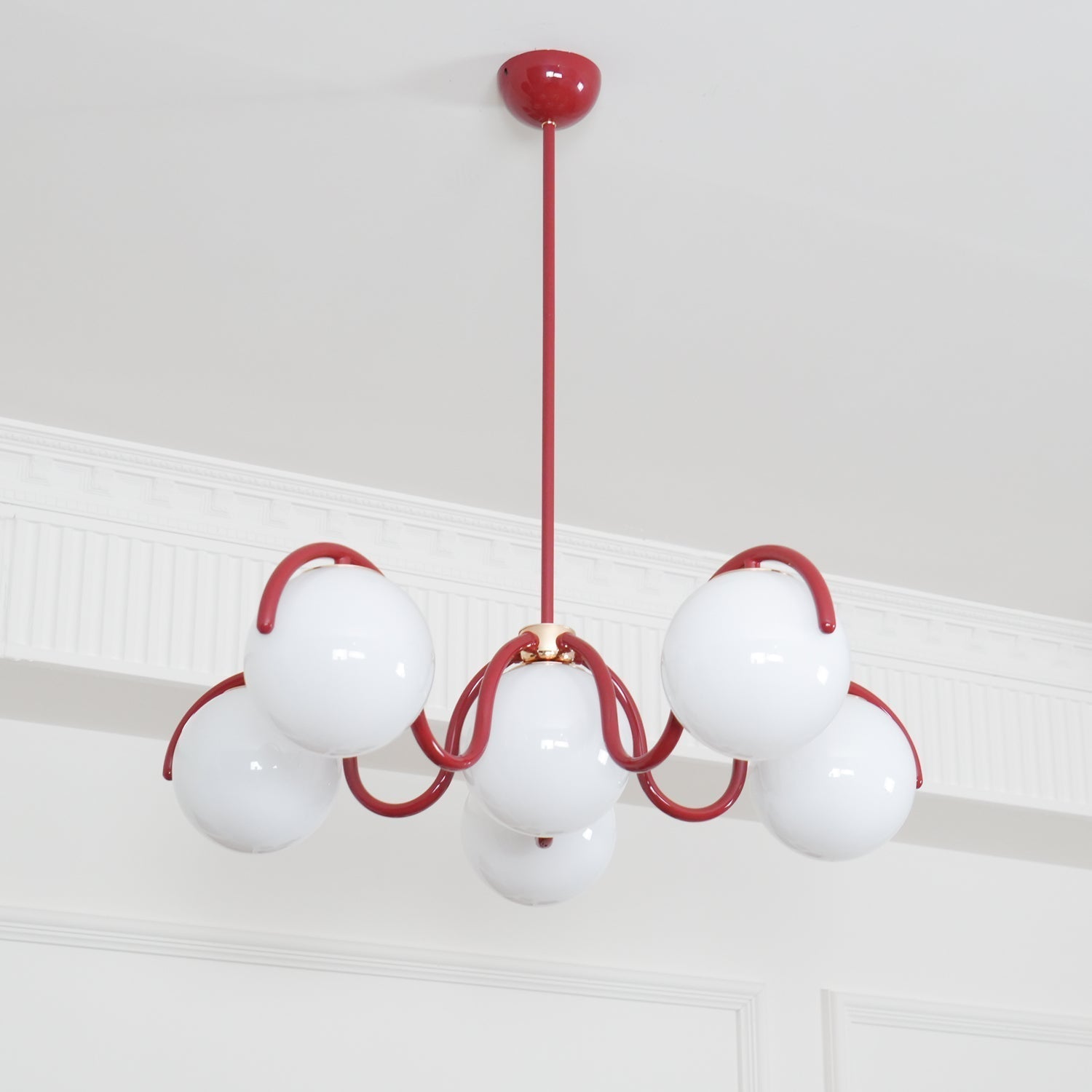 Eireine Chandelier White Glass Globes Curved Frame