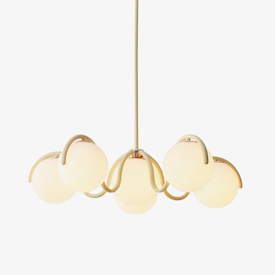 Eireine Chandelier White Glass Globes Curved Frame