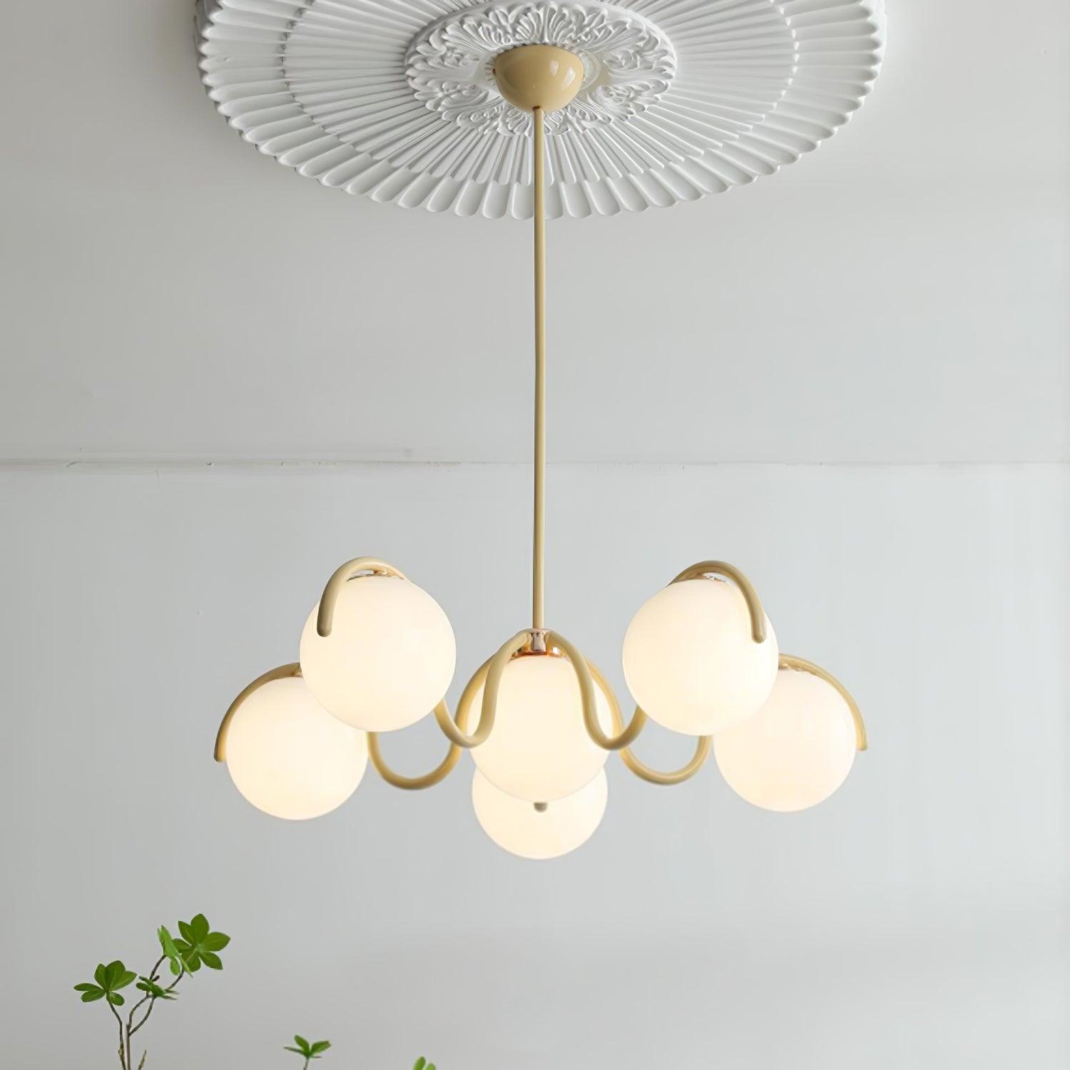 Eireine Chandelier White Glass Globes Curved Frame
