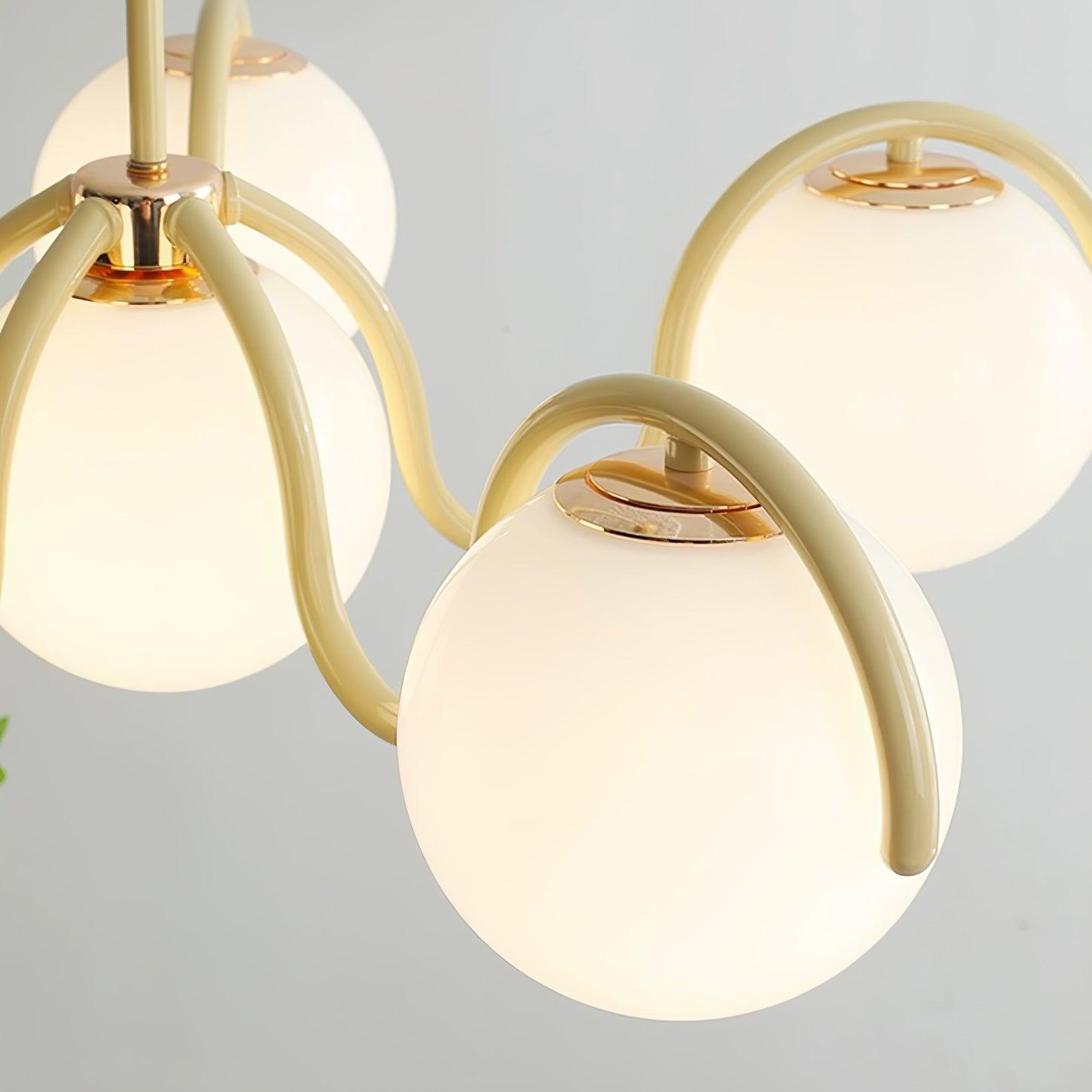 Eireine Chandelier White Glass Globes Curved Frame