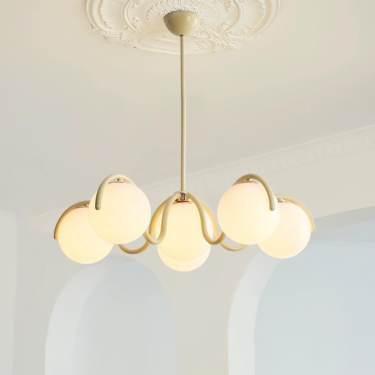 Eireine Chandelier White Glass Globes Curved Frame