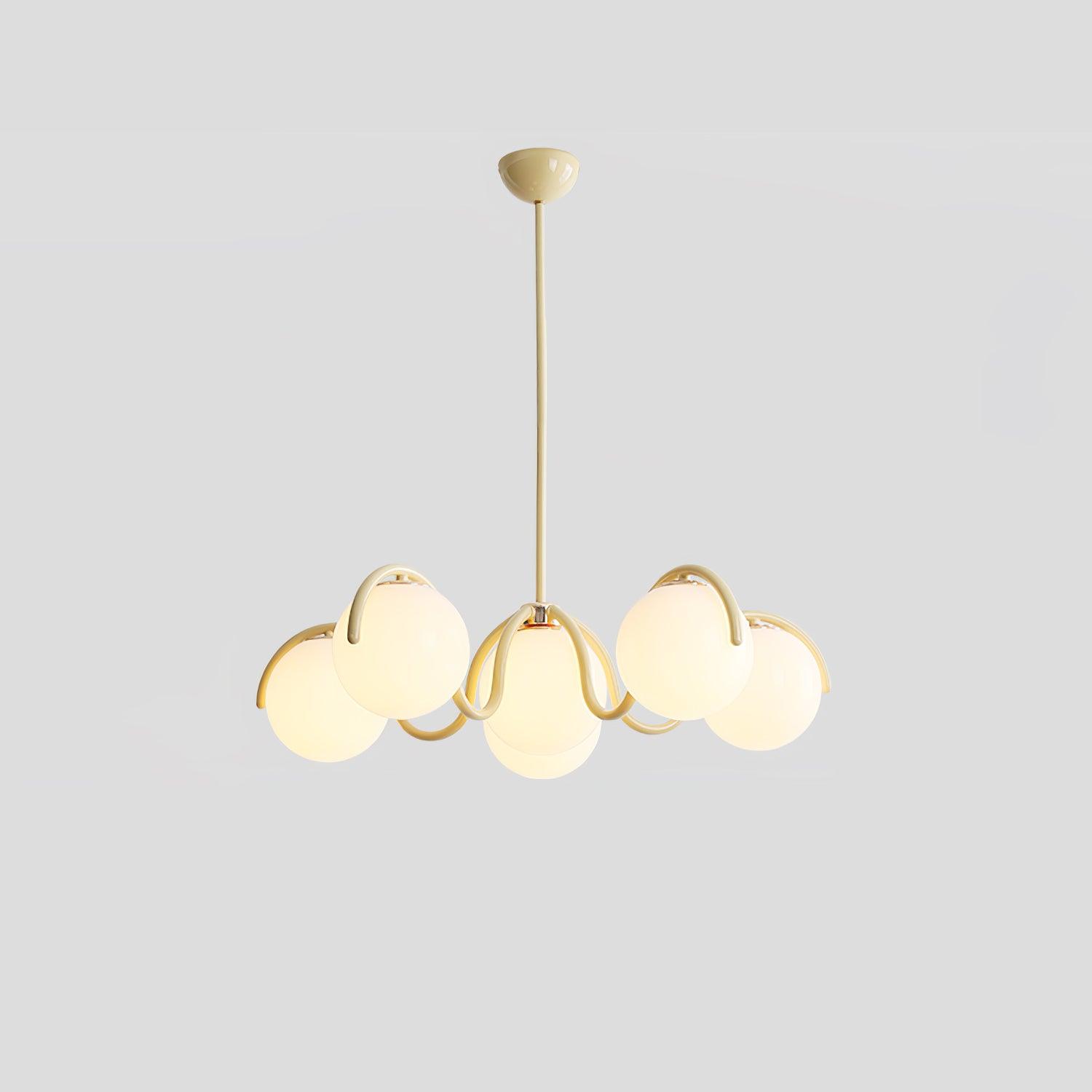 Eireine Chandelier White Glass Globes Curved Frame