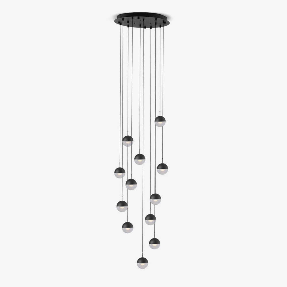 Zaneth Pendant Lamp Steel Glass Multi Drop Minimalist Staircase
