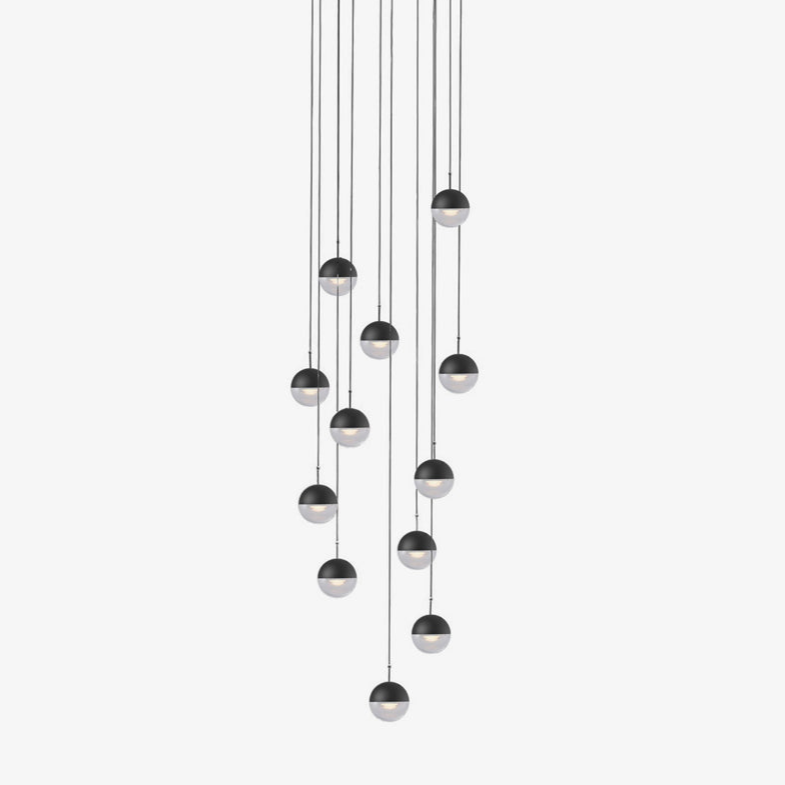 Zaneth Pendant Lamp Steel Glass Multi Drop Minimalist Staircase