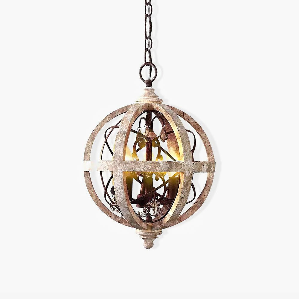 Juno Chandelier Retro Globe with Weathered Wood