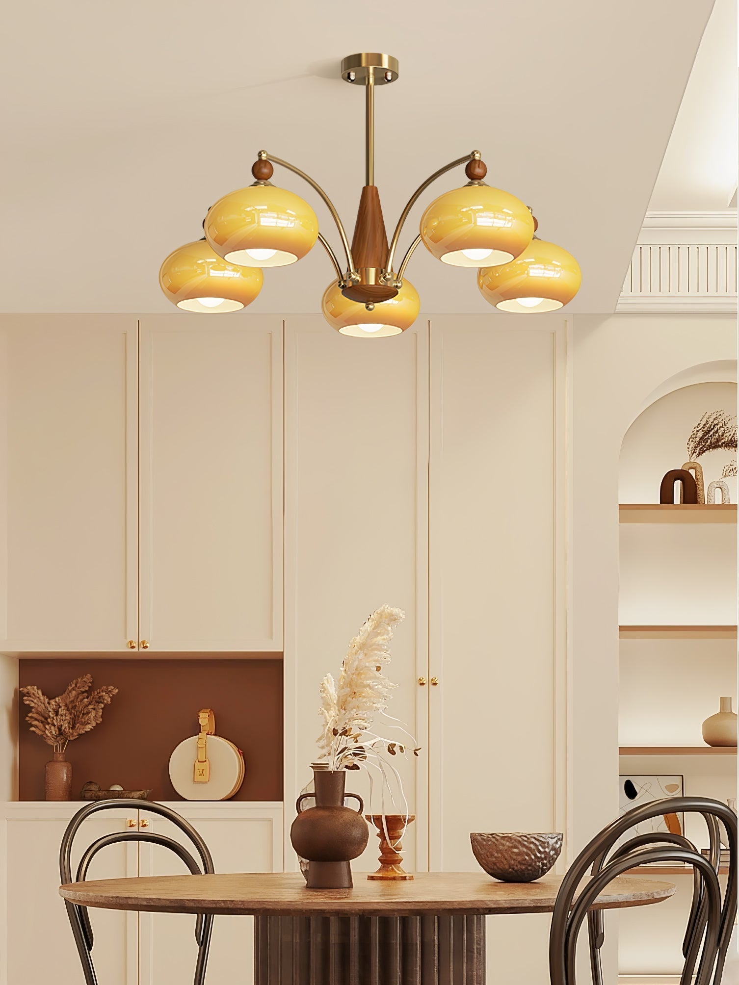 Vevely Pendant Lamp Retro Yellow Glass Brass