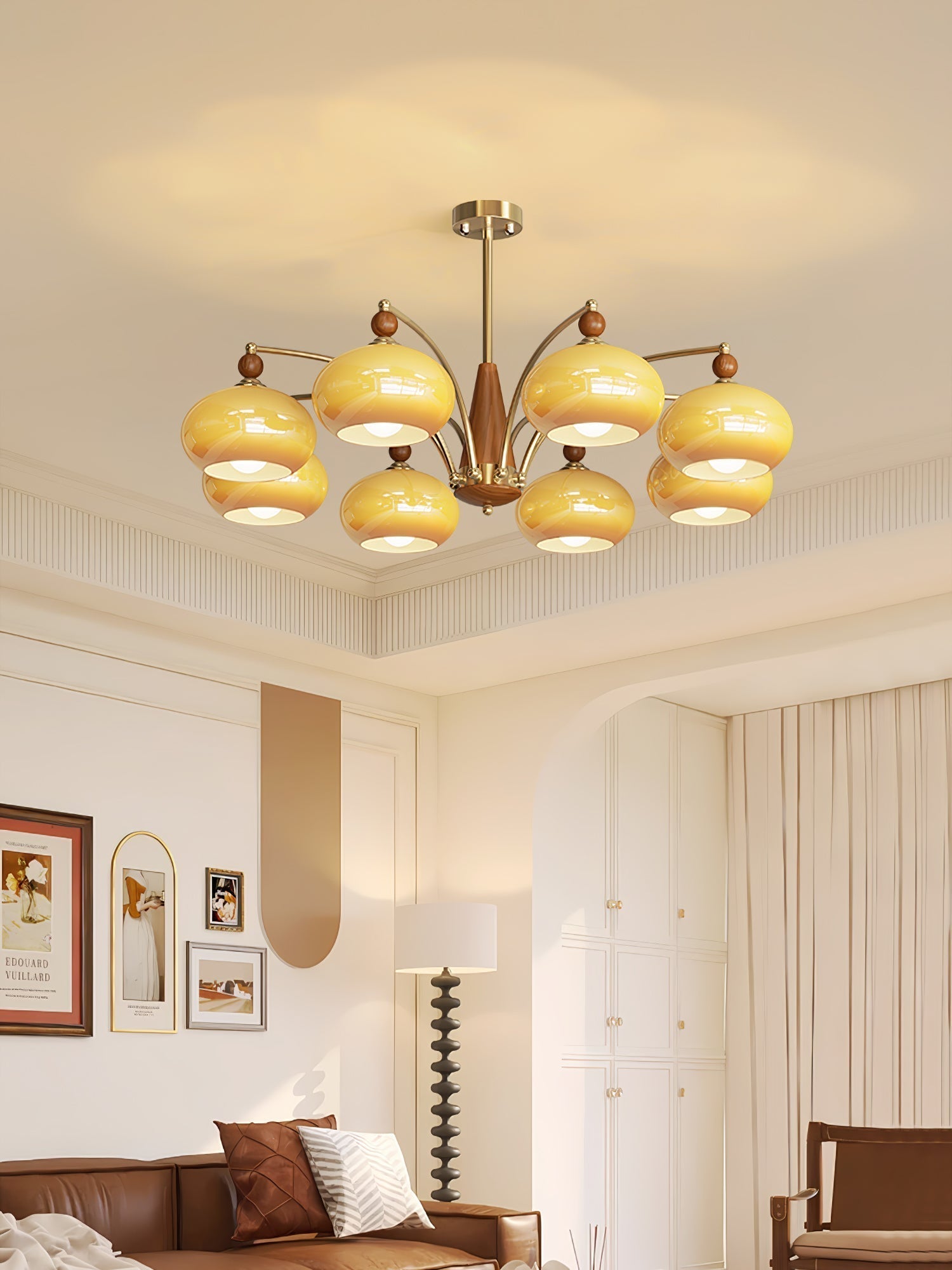 Vevely Pendant Lamp Retro Yellow Glass Brass