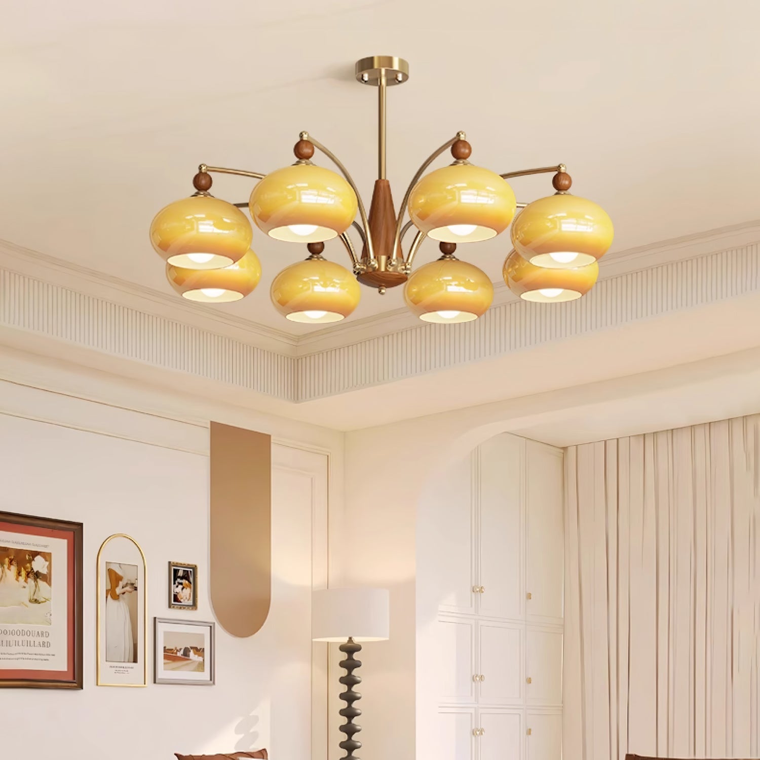 Vevely Pendant Lamp Retro Yellow Glass Brass