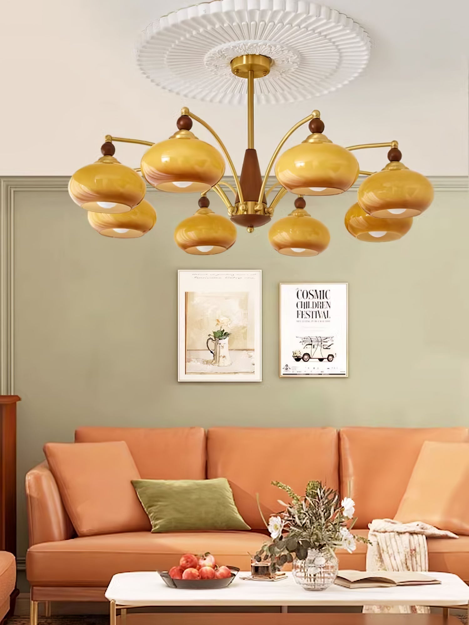 Vevely Pendant Lamp Retro Yellow Glass Brass