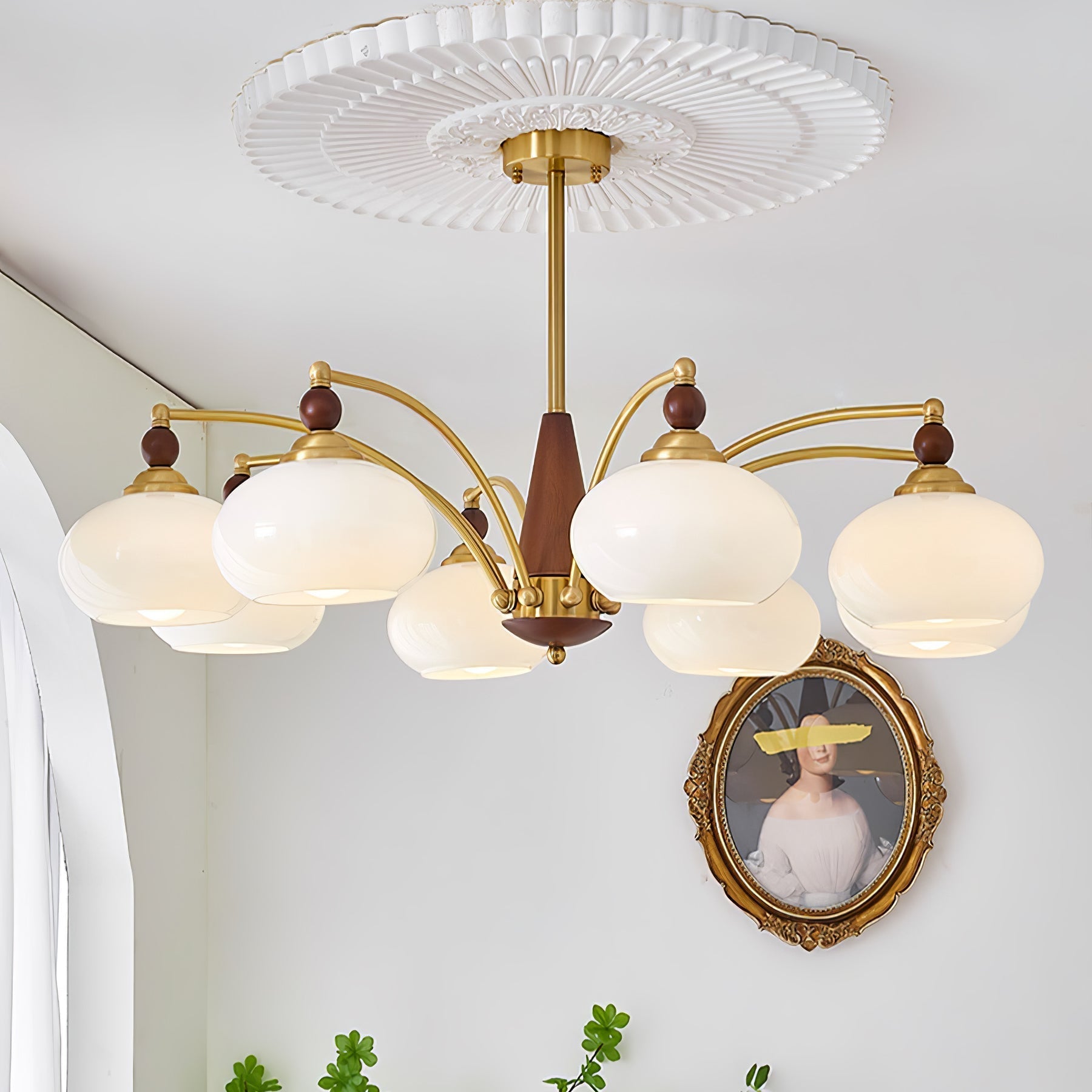 Vevely Pendant Lamp Retro Yellow Glass Brass