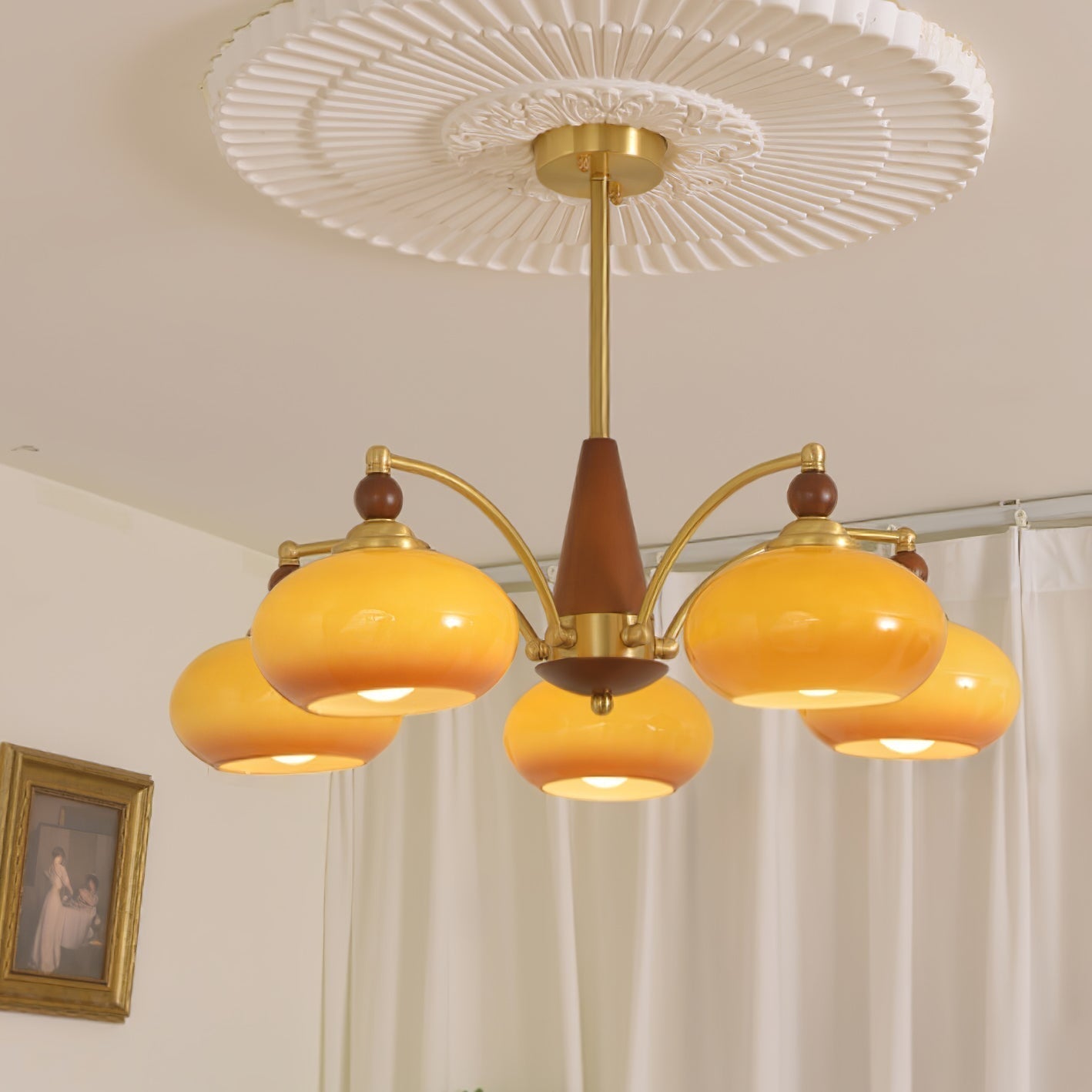 Vevely Pendant Lamp Retro Yellow Glass Brass