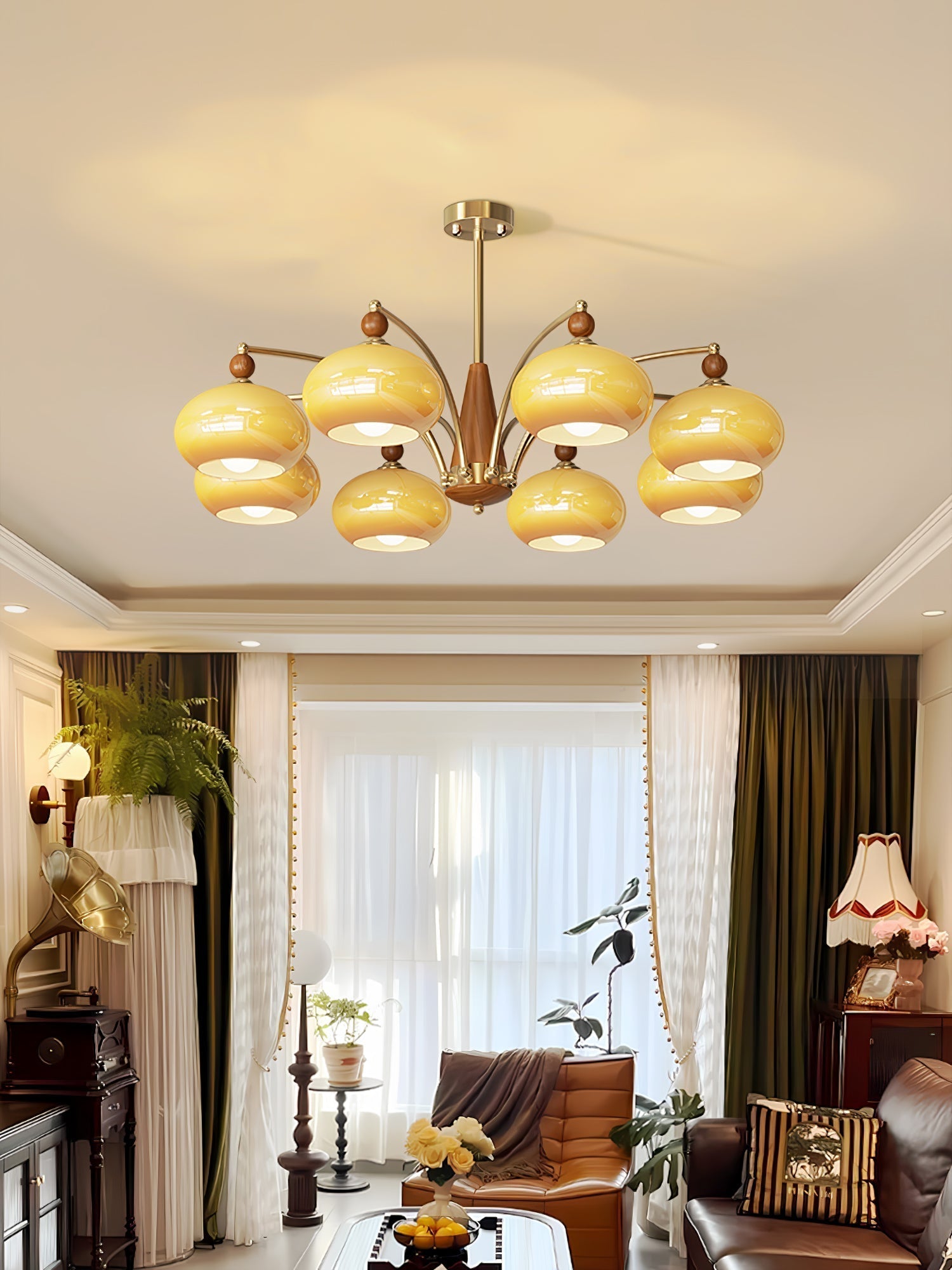 Vevely Pendant Lamp Retro Yellow Glass Brass