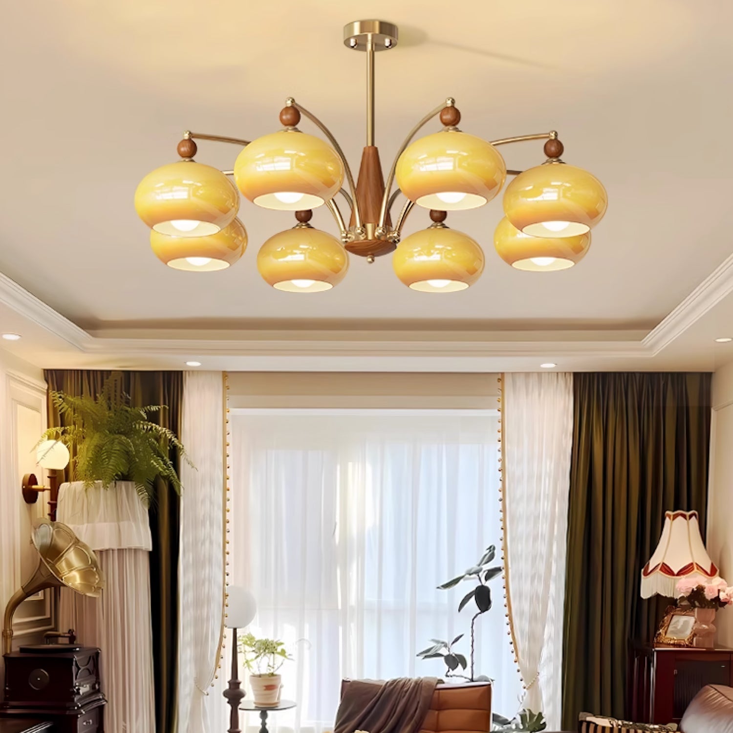 Vevely Pendant Lamp Retro Yellow Glass Brass