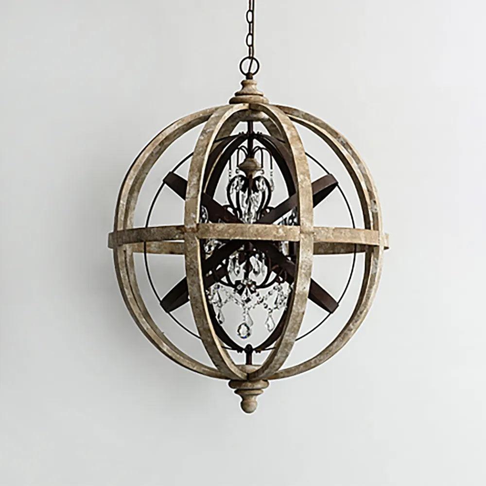 Juno Chandelier Retro Globe with Weathered Wood