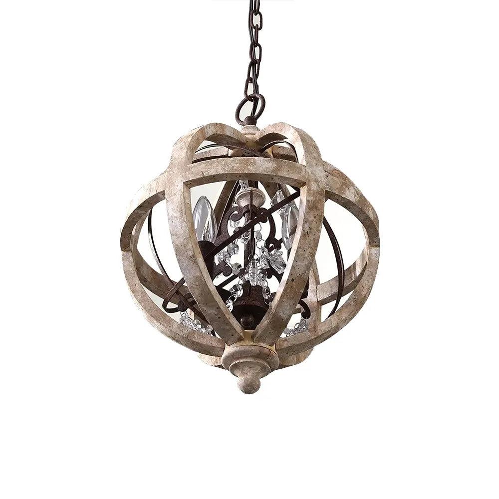 Juno Chandelier Retro Globe with Weathered Wood