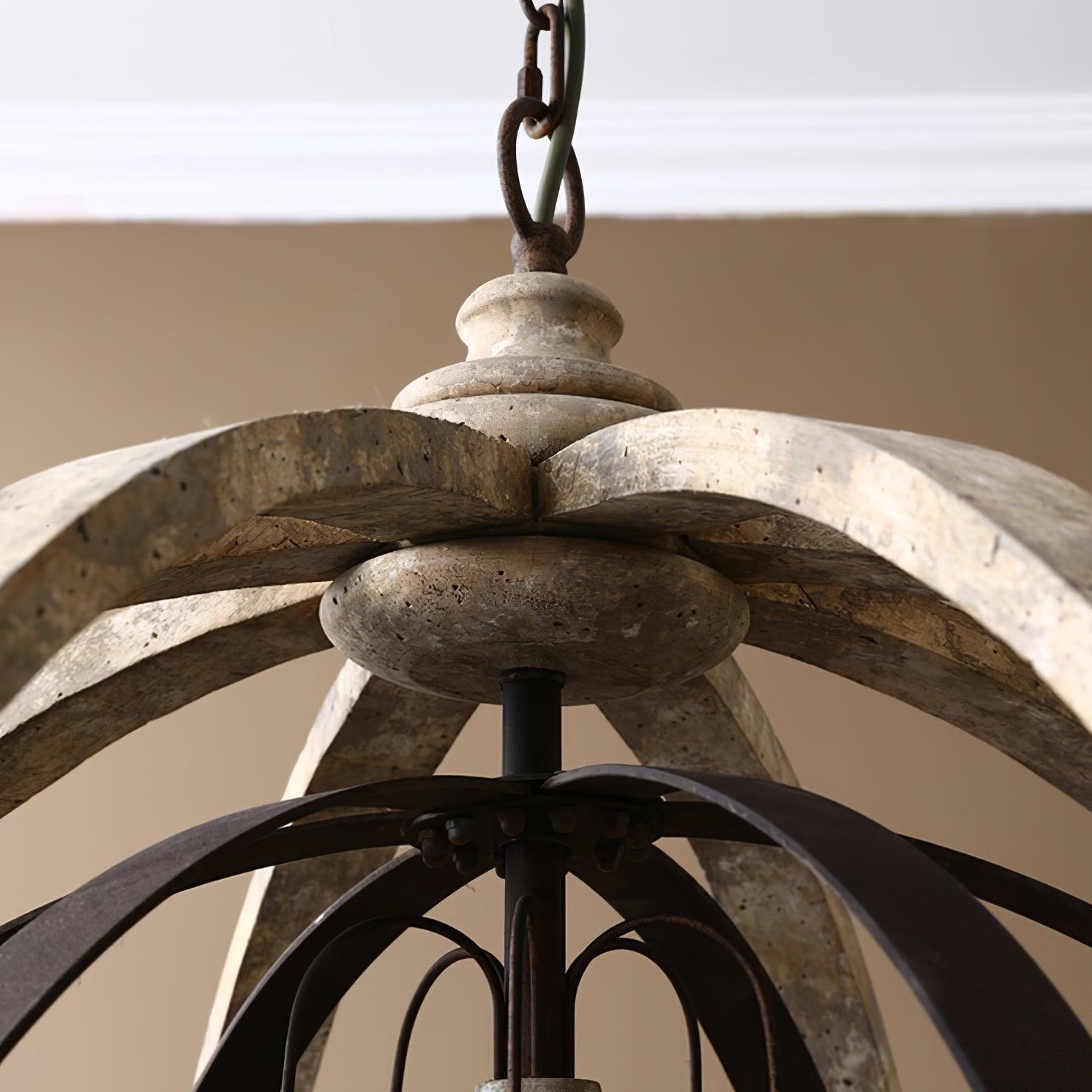 Juno Chandelier Retro Globe with Weathered Wood