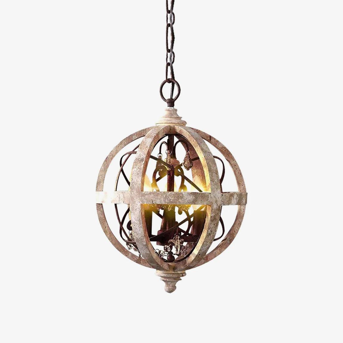 Juno Chandelier Retro Globe with Weathered Wood