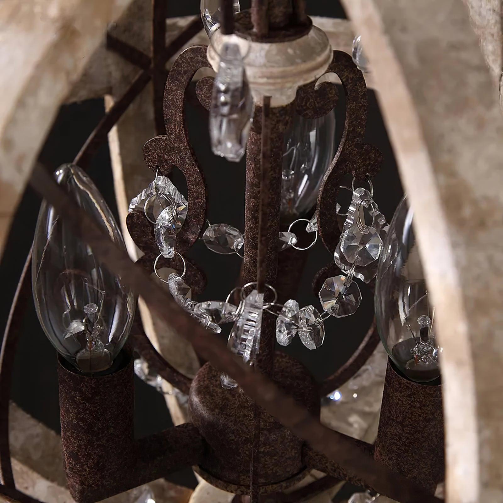 Juno Chandelier Retro Globe with Weathered Wood