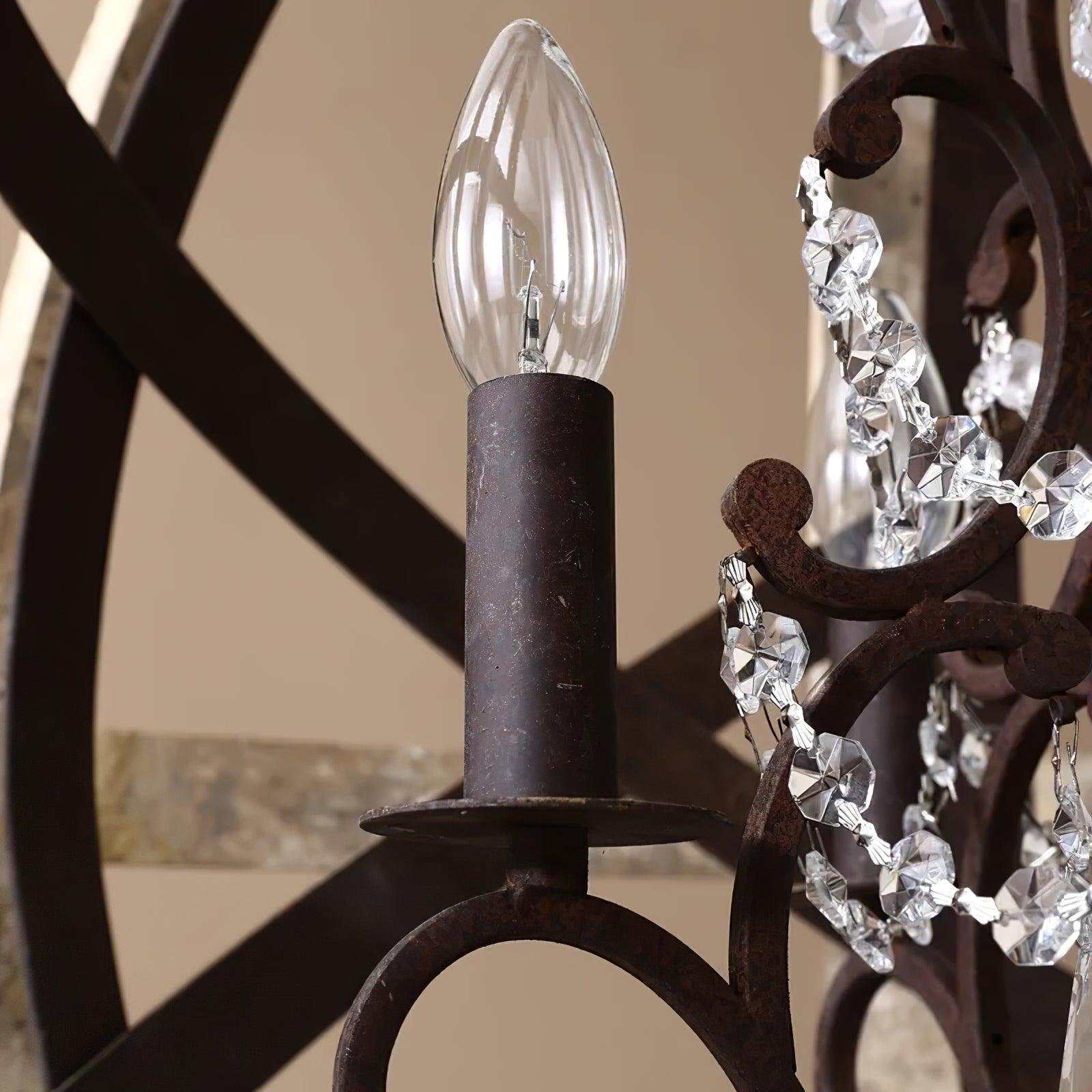 Juno Chandelier Retro Globe with Weathered Wood