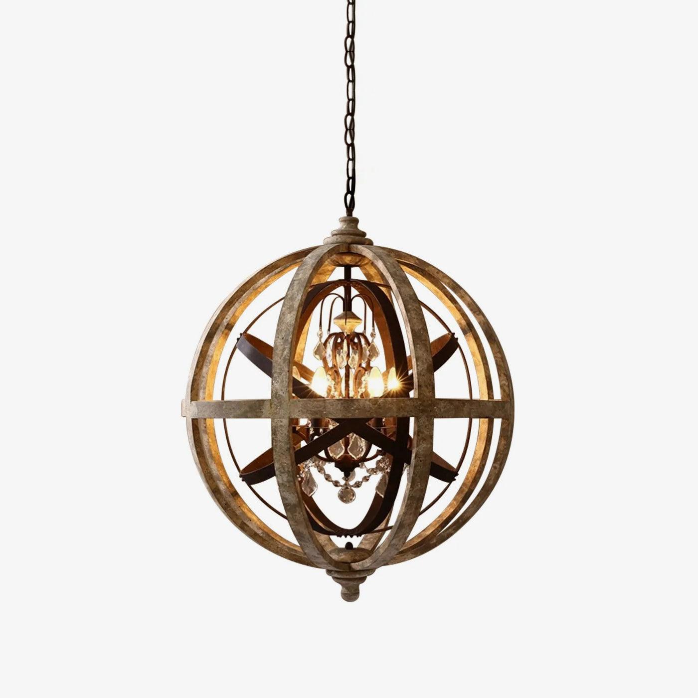 Juno Chandelier Retro Globe with Weathered Wood