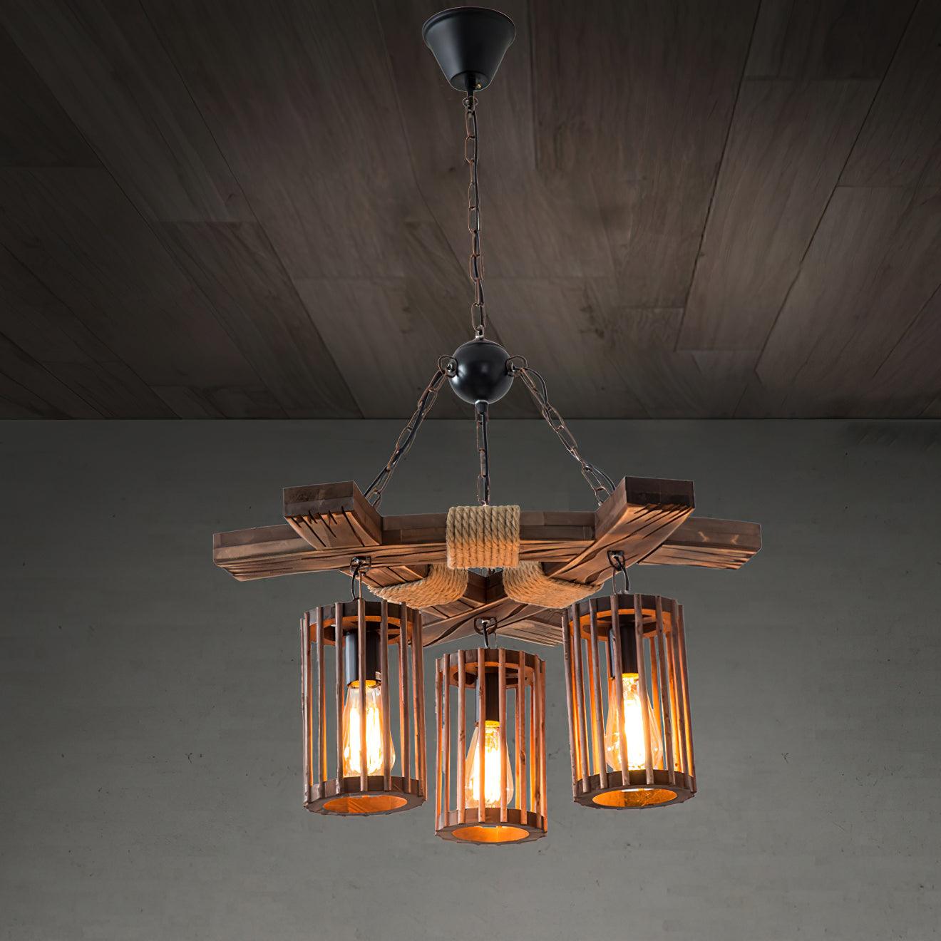 Rinanaine Chandelier Retro Solid Wood Industrial