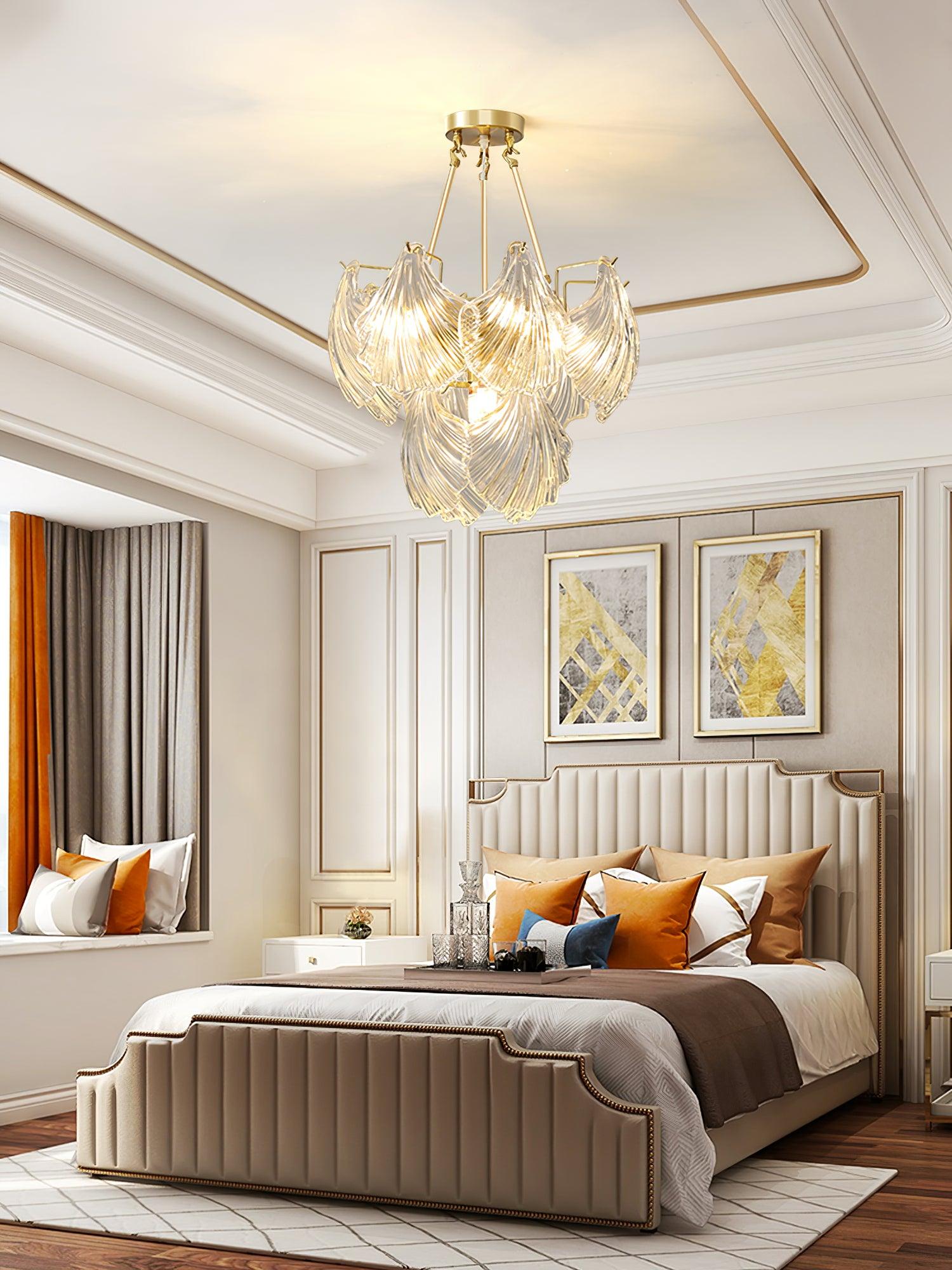 Veluaya Ceiling Light Ribbed Shell Glass Gold