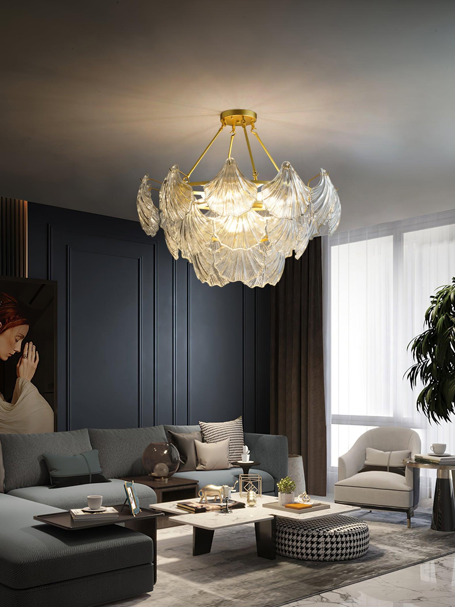 Veluaya Ceiling Light Ribbed Shell Glass Gold