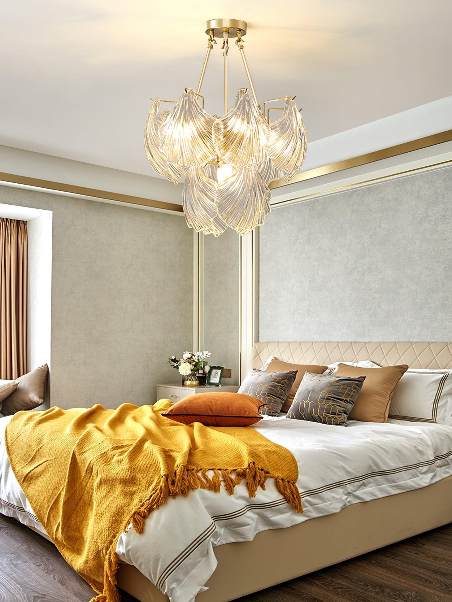 Veluaya Ceiling Light Ribbed Shell Glass Gold