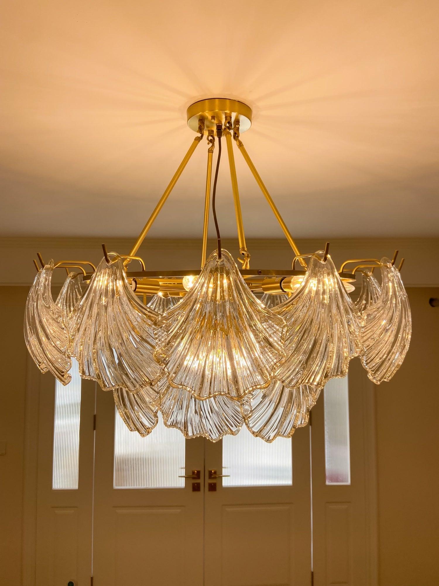 Veluaya Ceiling Light Ribbed Shell Glass Gold