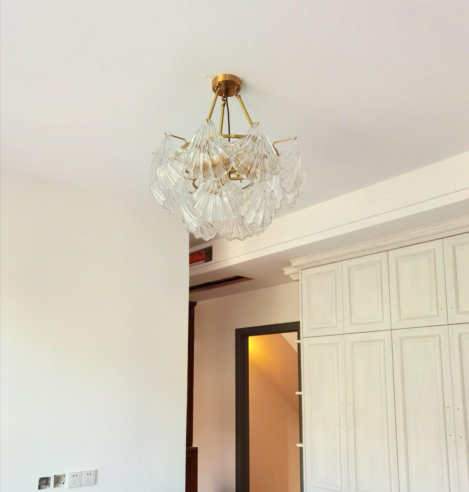 Veluaya Ceiling Light Ribbed Shell Glass Gold