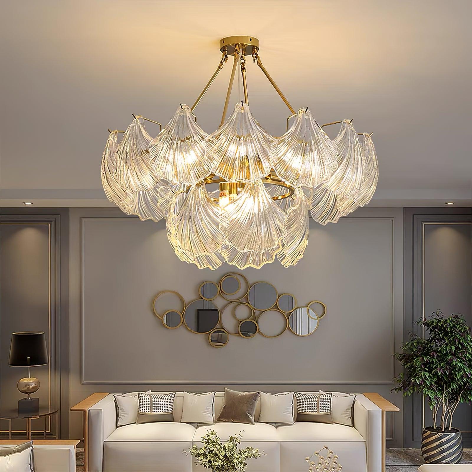 Veluaya Ceiling Light Ribbed Shell Glass Gold