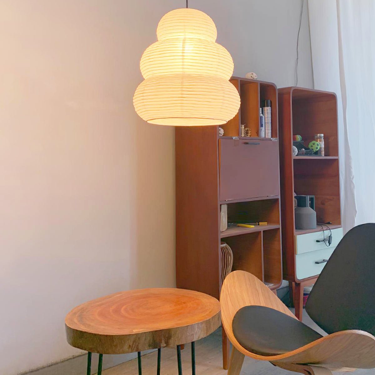 Solara Pendant Lamp Washi Paper Tiered Lantern Japanese Living Room