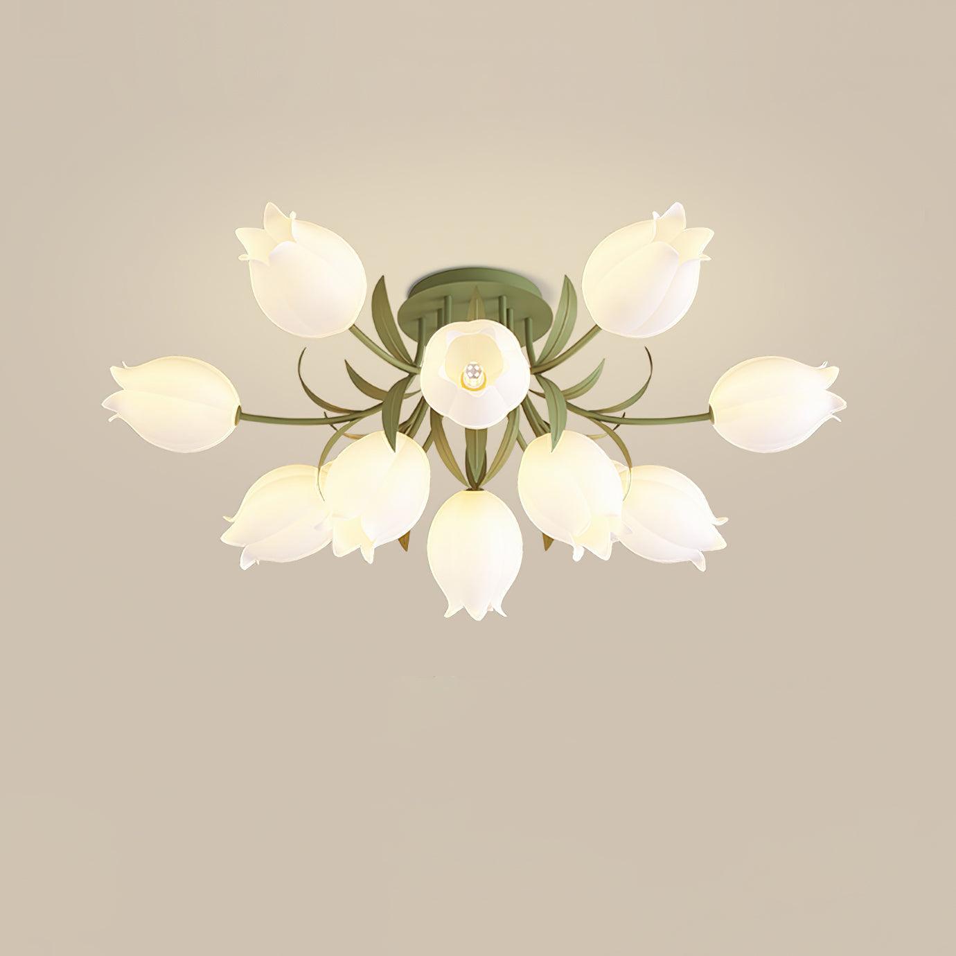 Ivory Ceiling Light Lily Flower Blossom Green Base