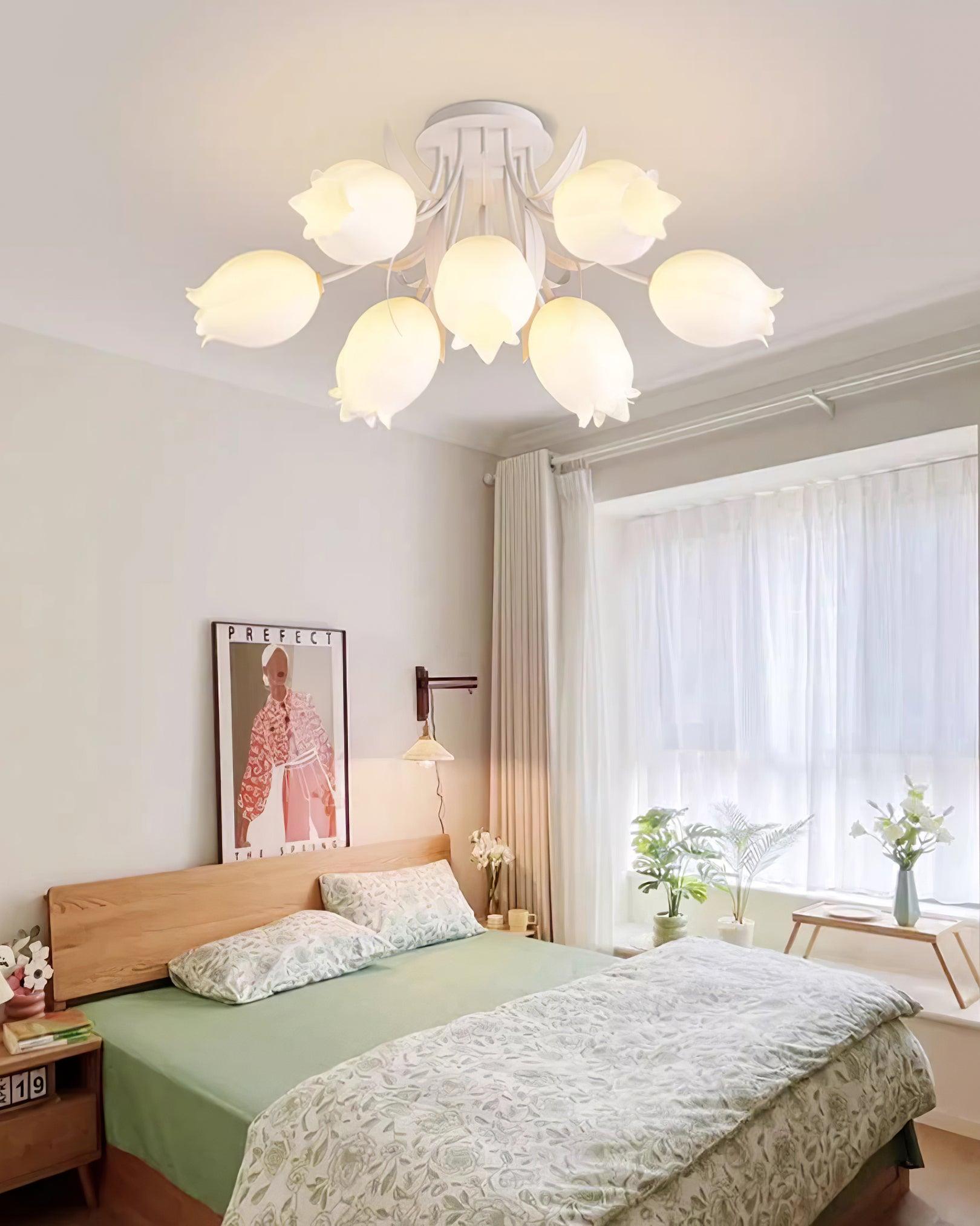 Ivory Ceiling Light Lily Flower Blossom Green Base