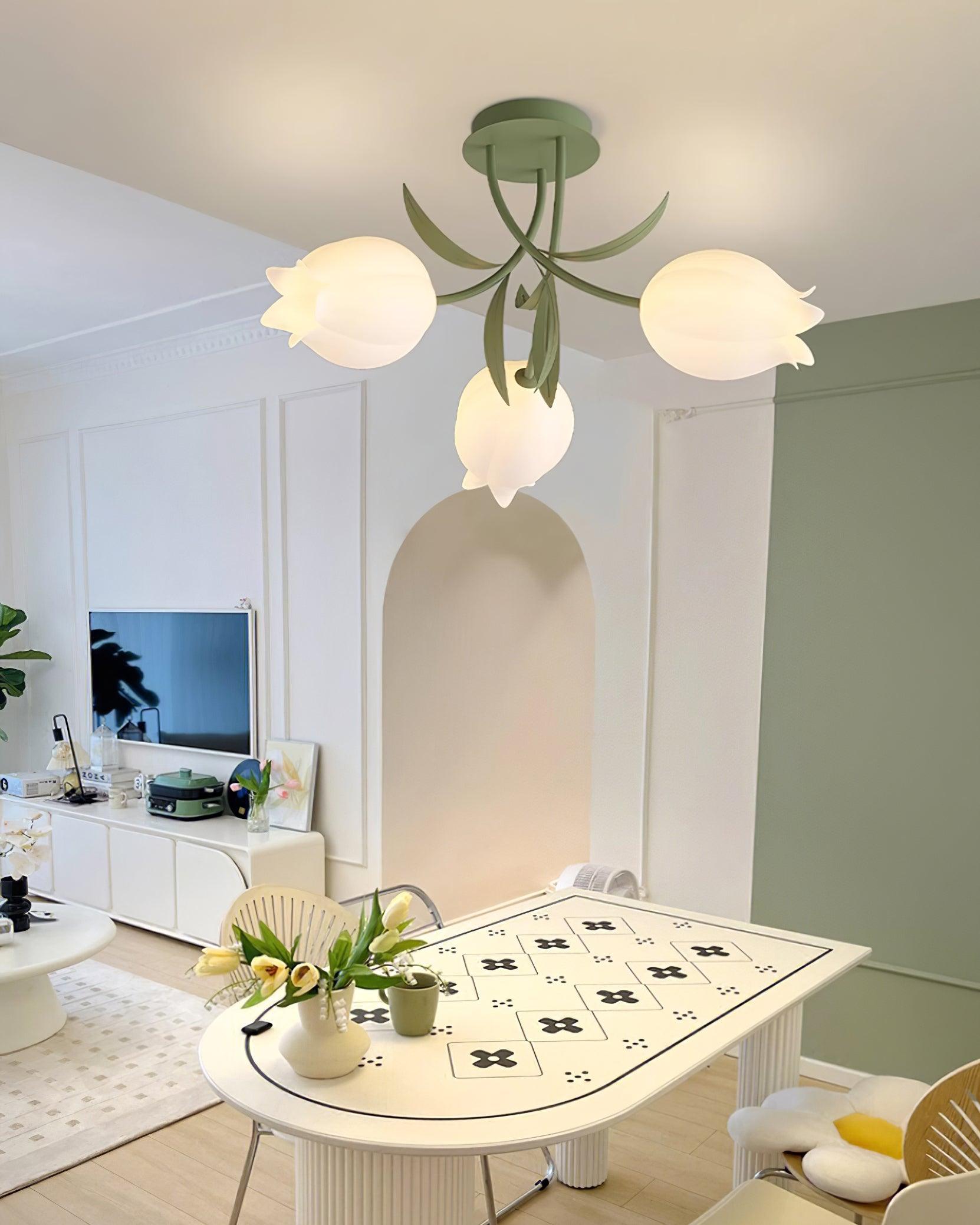 Ivory Ceiling Light Lily Flower Blossom Green Base